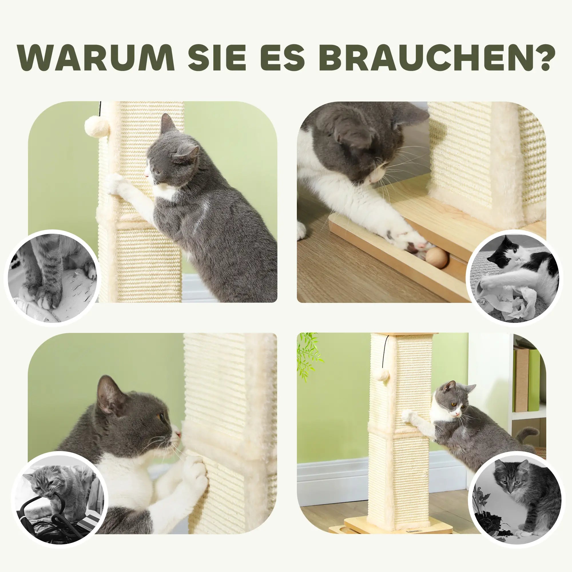 PawHut 3-in-1 Kratzstamm 67?cm mit Spielball & Sisalsäule