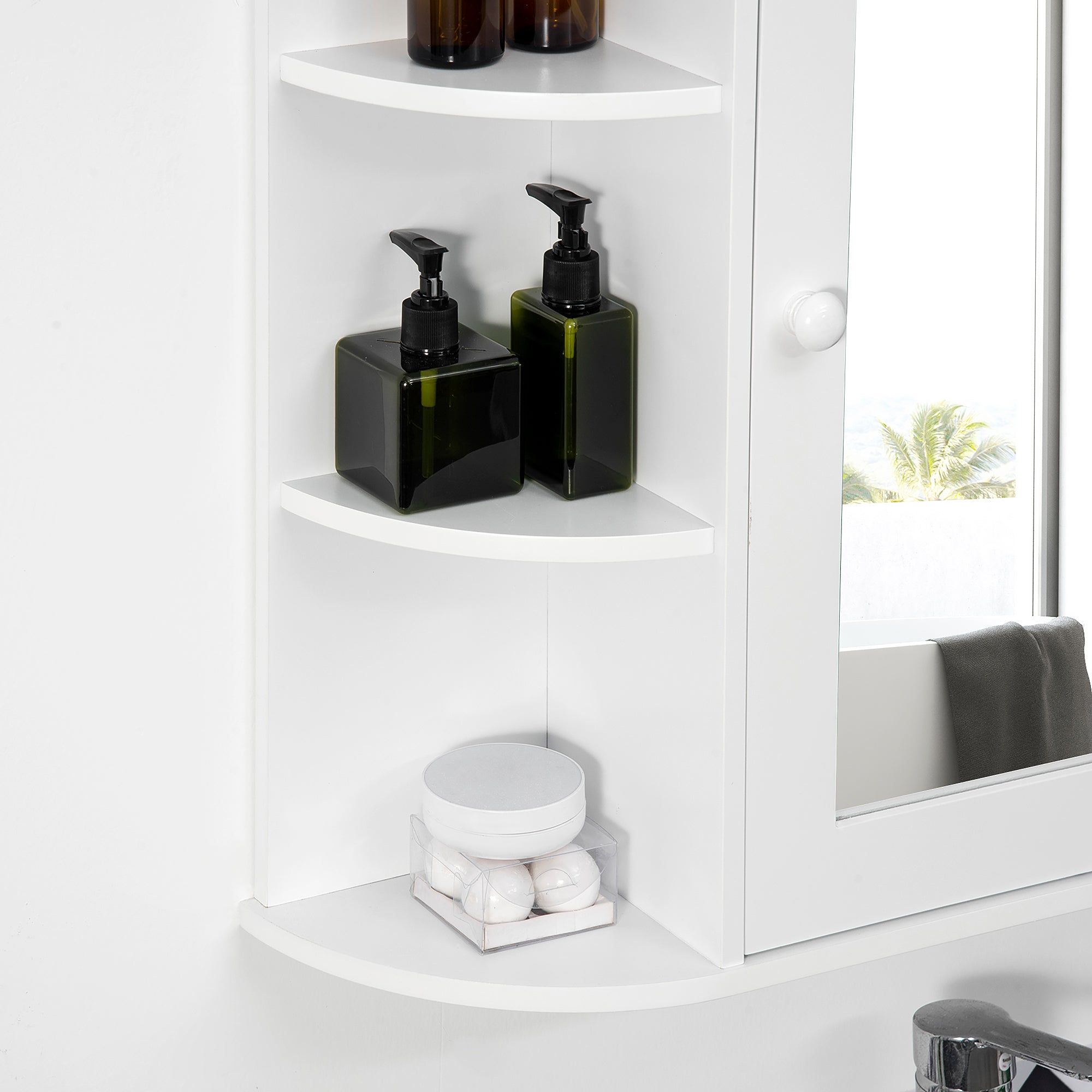 HOMCOM Spiegelschrank Badschrank Badezimmerschrank, 8 Fächer, Spiegeltüren, wasserbeständig, 66 cm x 17 cm x 63 cm, Weiß