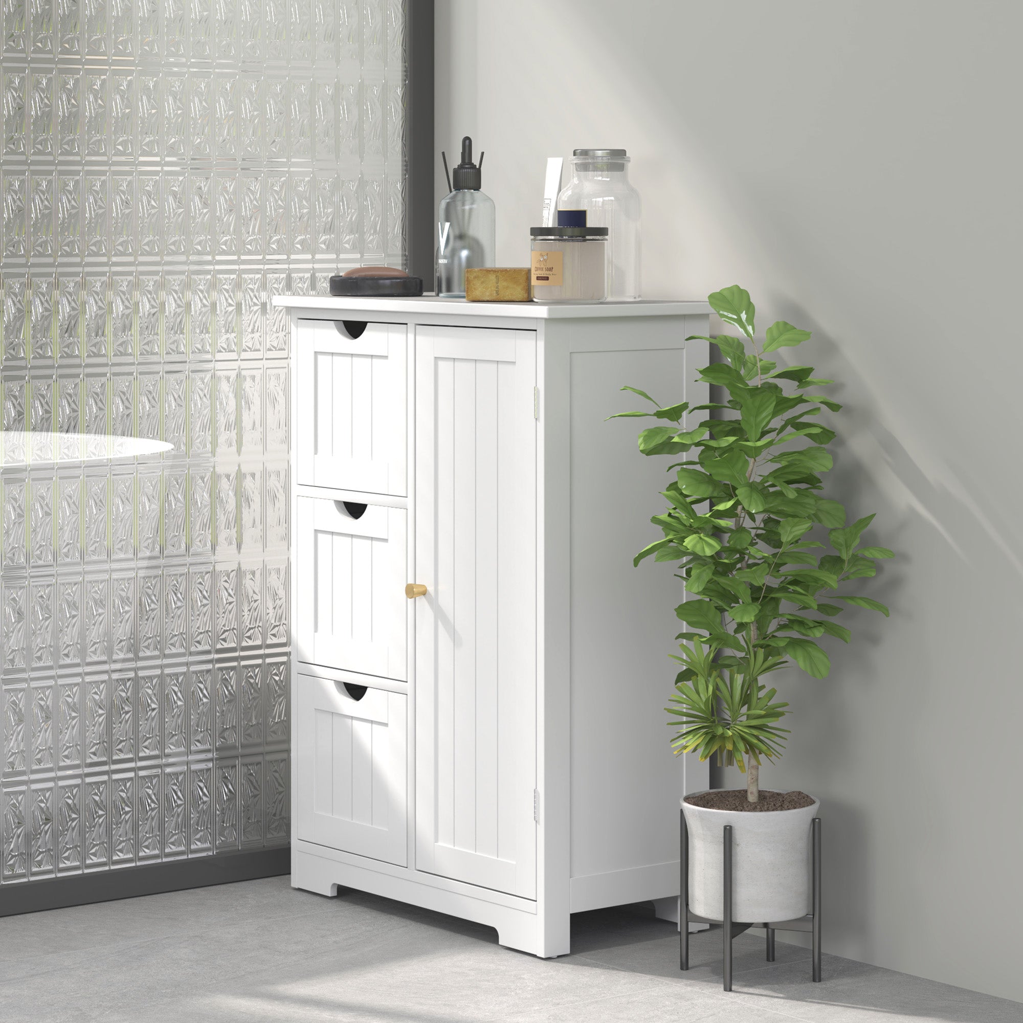 HOMCOM Badezimmerschrank, Badkommode, 3 Schubladen, Regal, MDF, Weiß