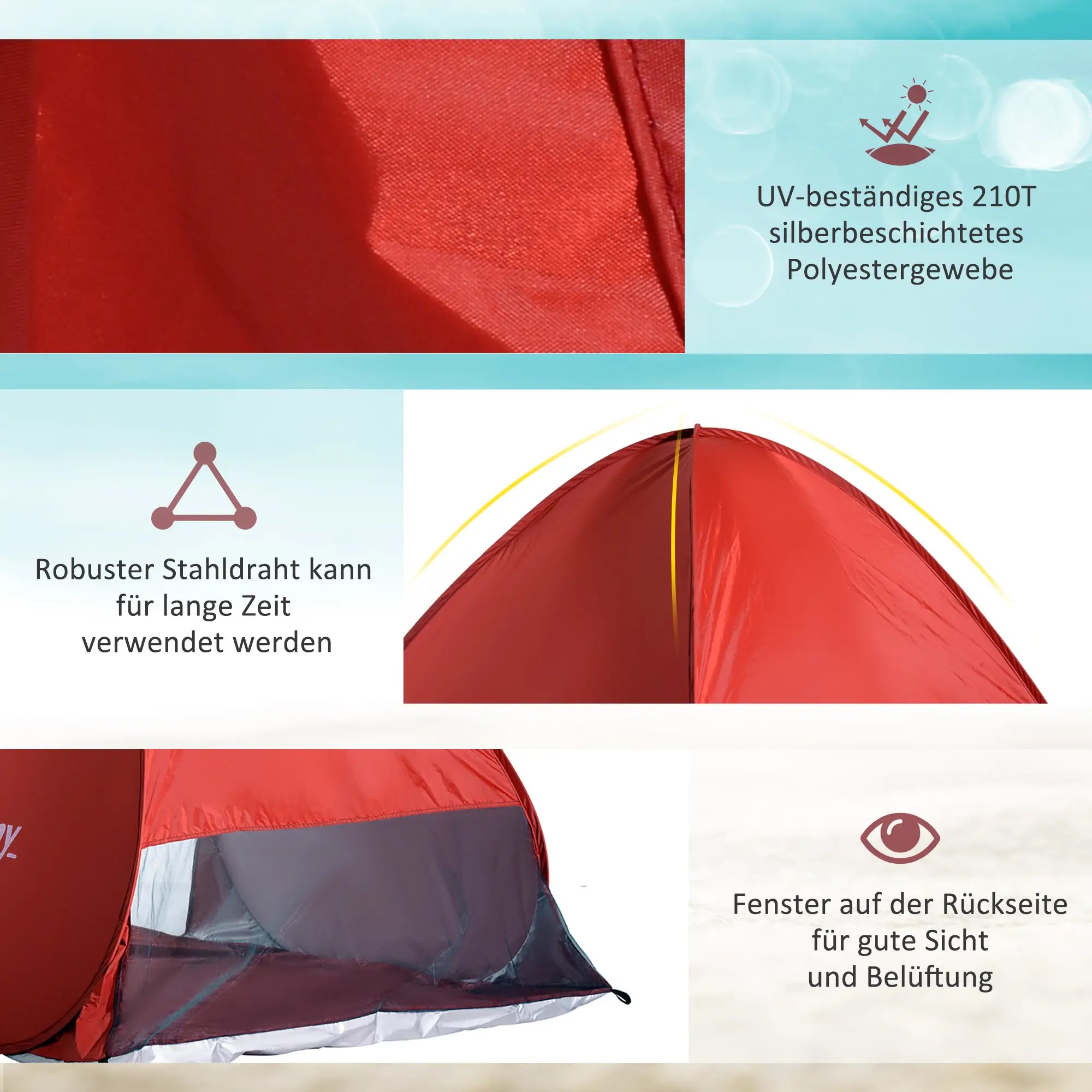 Outsunny Wurfzelt Strandmuschel Pop Up für 2-3 Personen schnellaufbauend