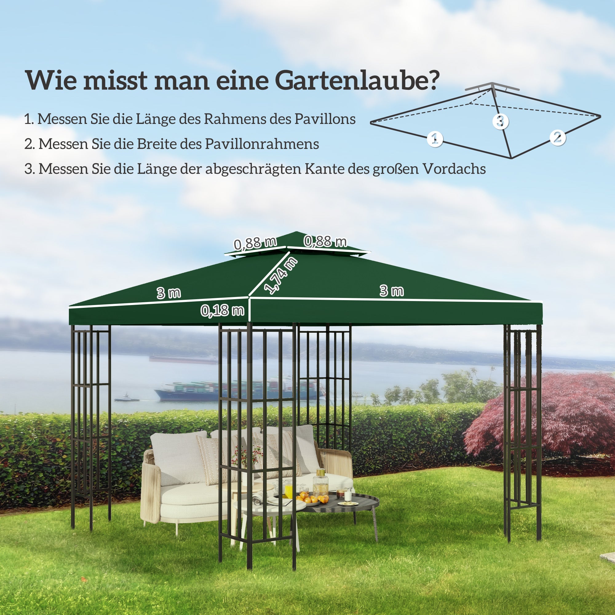 Outsunny Ersatzdach für Pavillon 3x3m wasserabweisend Pavillondach für Metallpavillon Pavillon Ersatzdach Gartenpavillon Partyzelt Gartenzelt Polyester Dunkelgrün