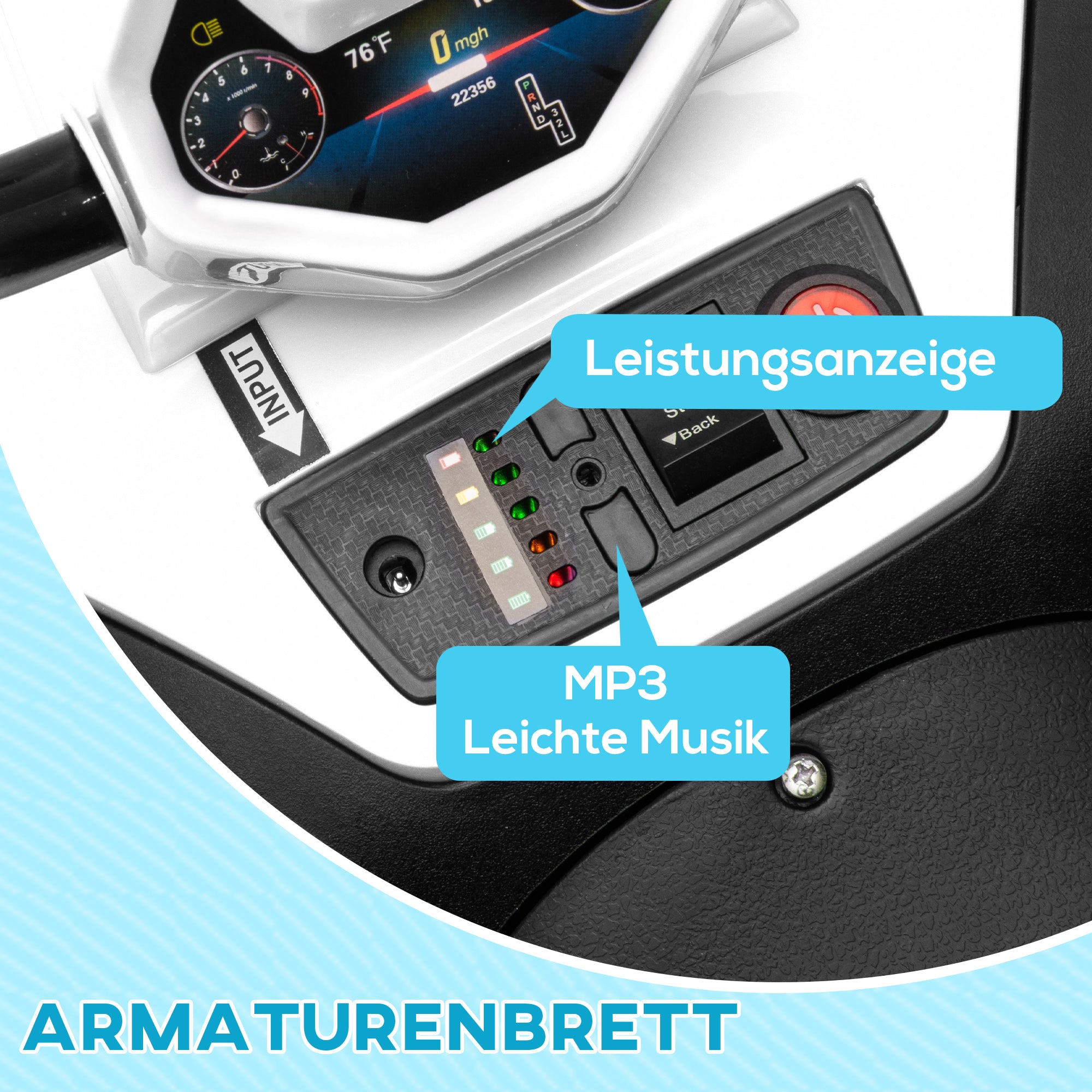 AIYAPLAY Elektro-Kinderquad, Licht & Musik, Federung, 5 km/h, 50 Min. Fahrzeit, für 3-5 Jahre, Weiß