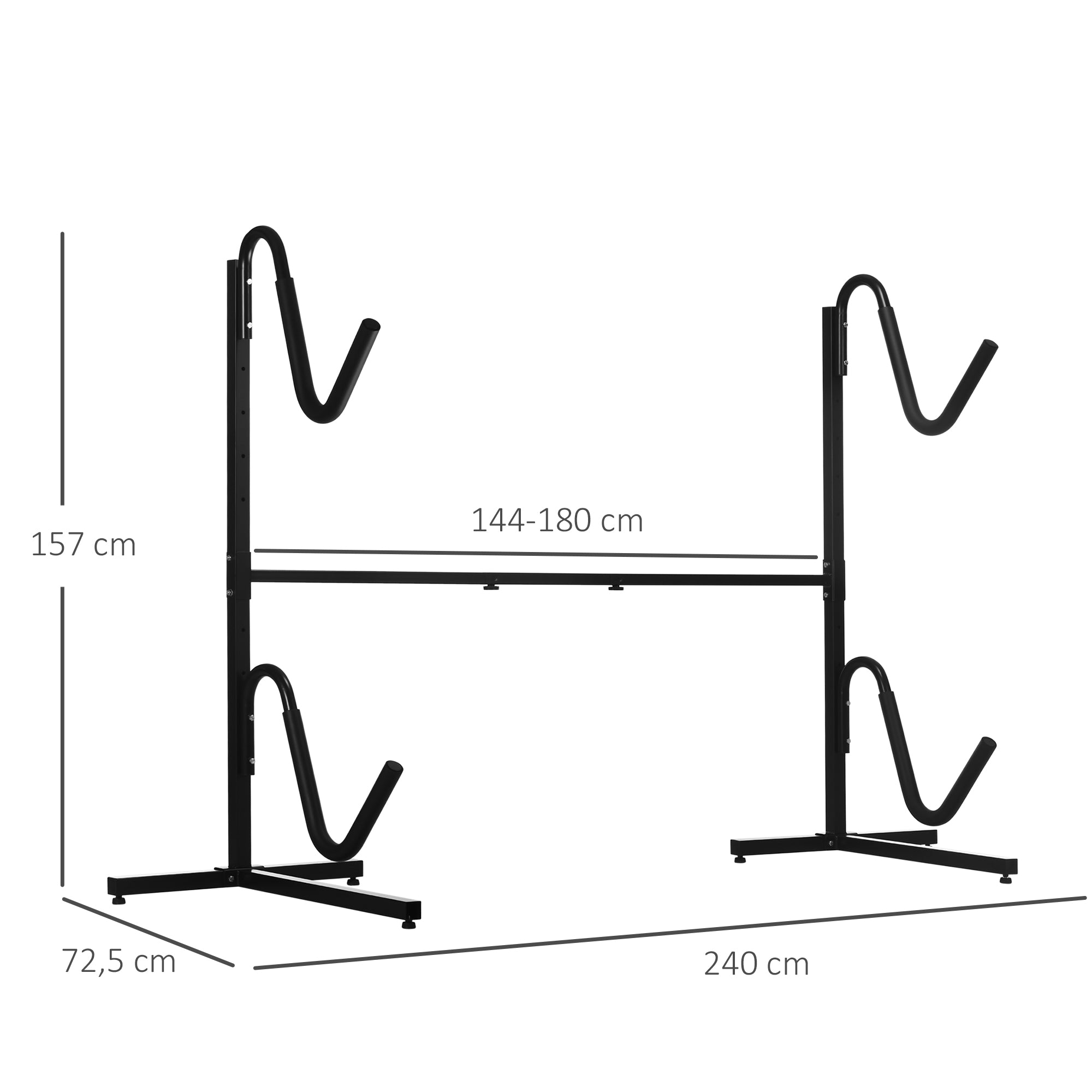 SPORTNOW Halterung für 2 Kajaks, Surfboards, Stand-Up-Paddles, Metallrahmen, breitenverstellbar 144-180 cm