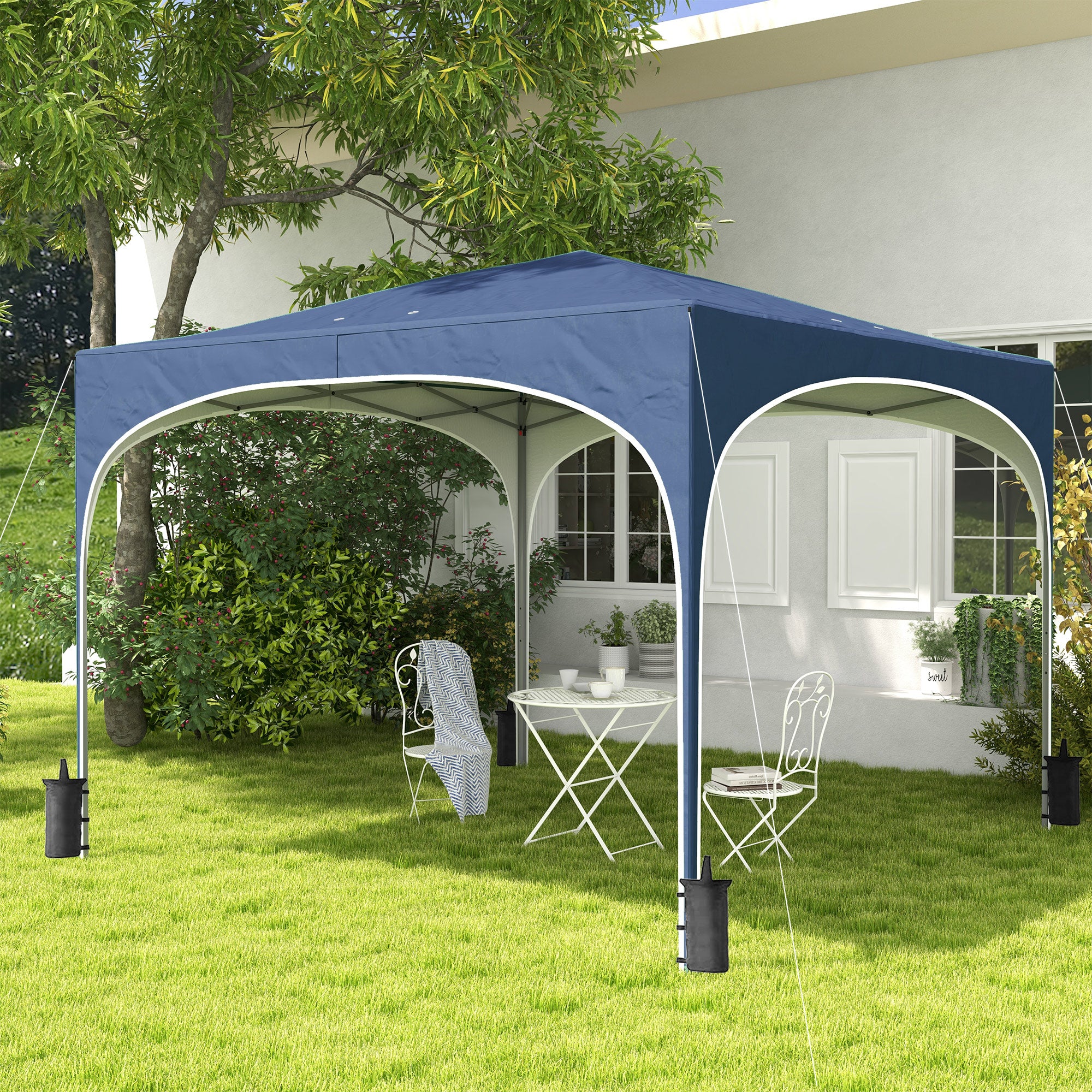Outsunny Faltpavillon, höhenverstellbar, Metallstützen, robuste Plane, inkl. Tragetasche, 2,95 x 2,95 x 2,55m, Dunkelblau