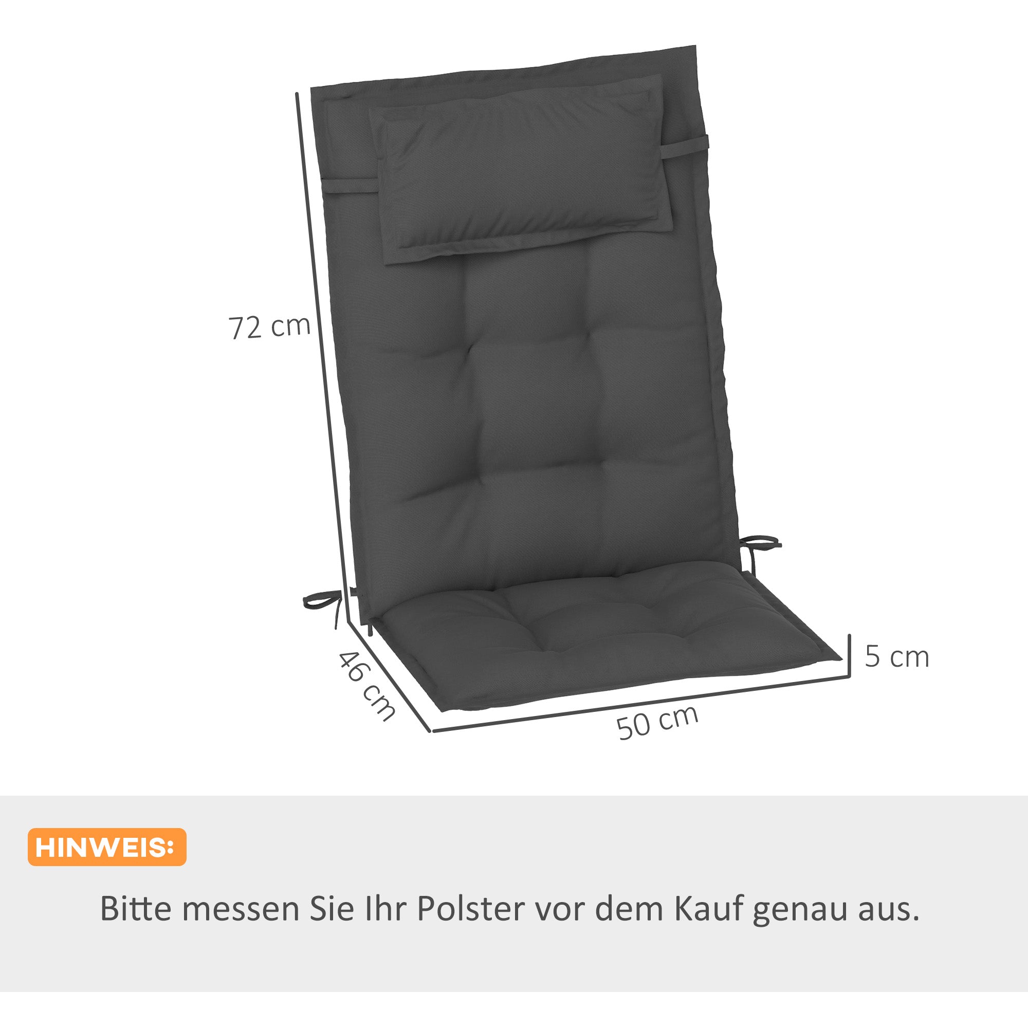 Outsunny 2er Set Auflage für Sonnenliege Wasserabweisend Liegenauflage für Gartenliege Polsterauflage 50x116x5 cm, Dunkelgrau