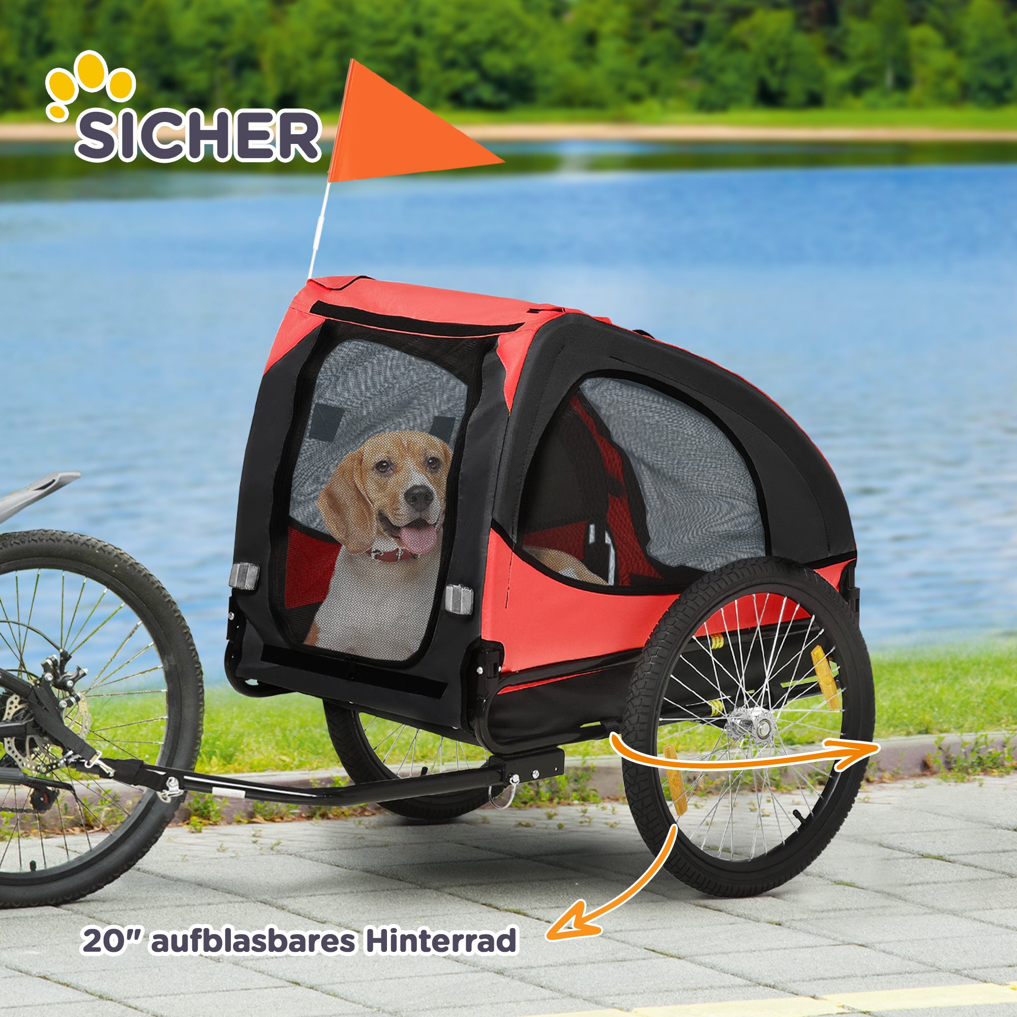 PawHut Hundeanhänger, klappbarer Fahrradanhänger für Hunde, wasserbeständig, Oxfordstoff, Metall, 140 x 71 x 83 cm, Rot