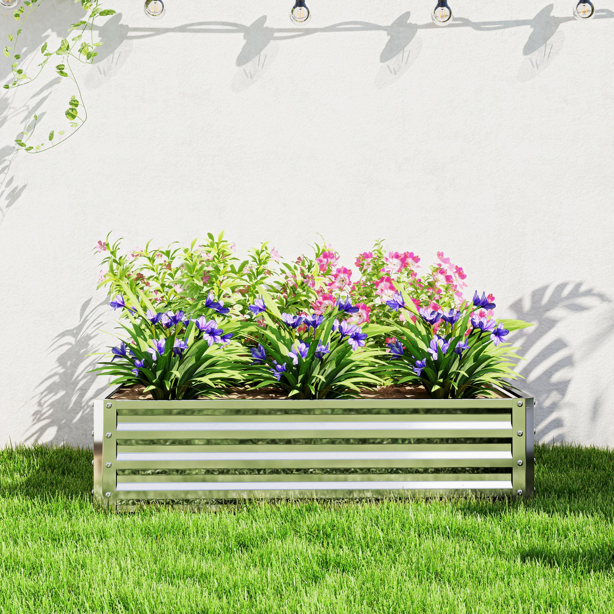 Outsunny Gartenbeet, Pflanzkasten mit Stahlgehäuse, Silber, 120 x 120 x 30 cm