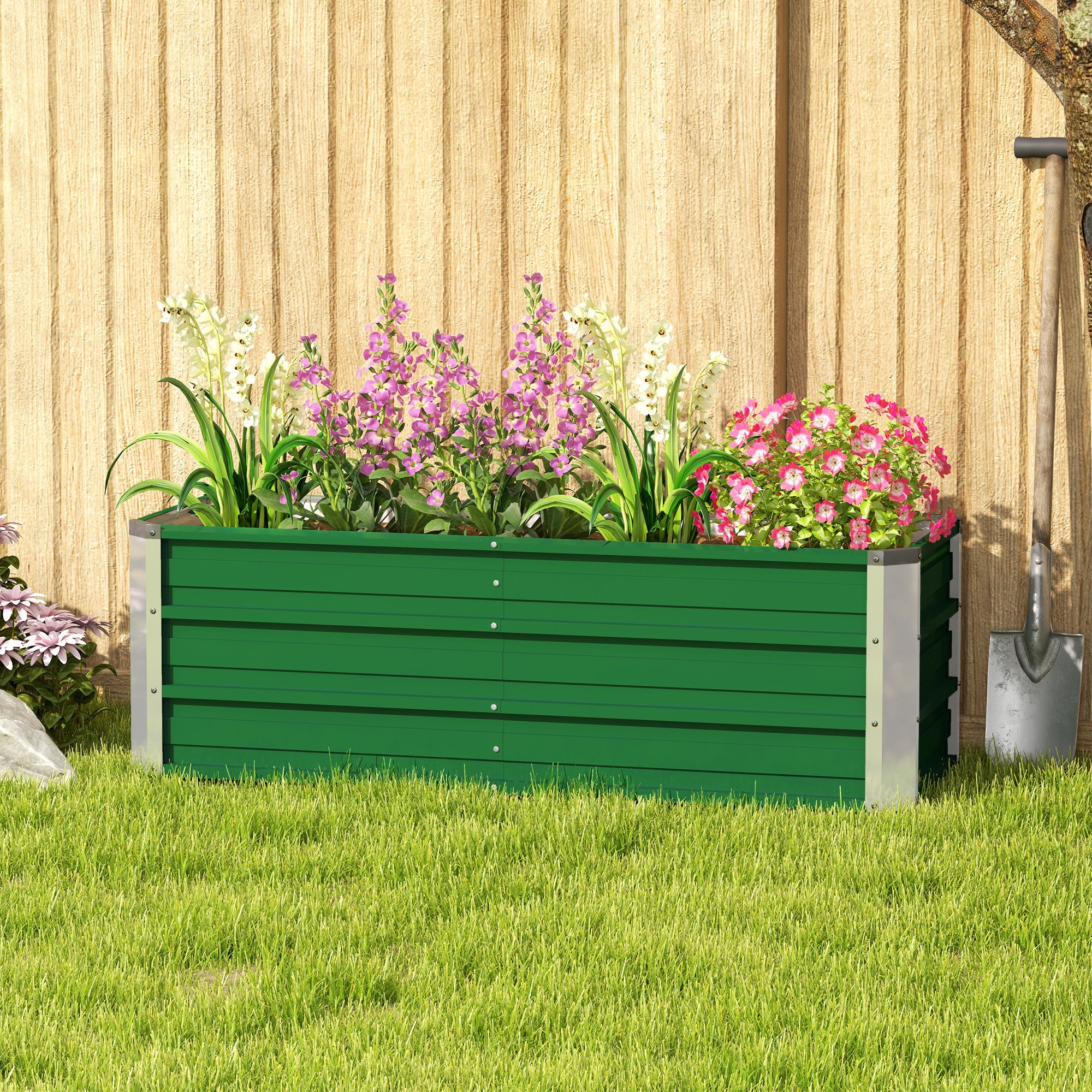 Outsunny Metall-Hochbeet, 2 separate Pflanzbereiche, offener Boden, einfacher Aufbau, 125 x 47 x 40cm, Grün