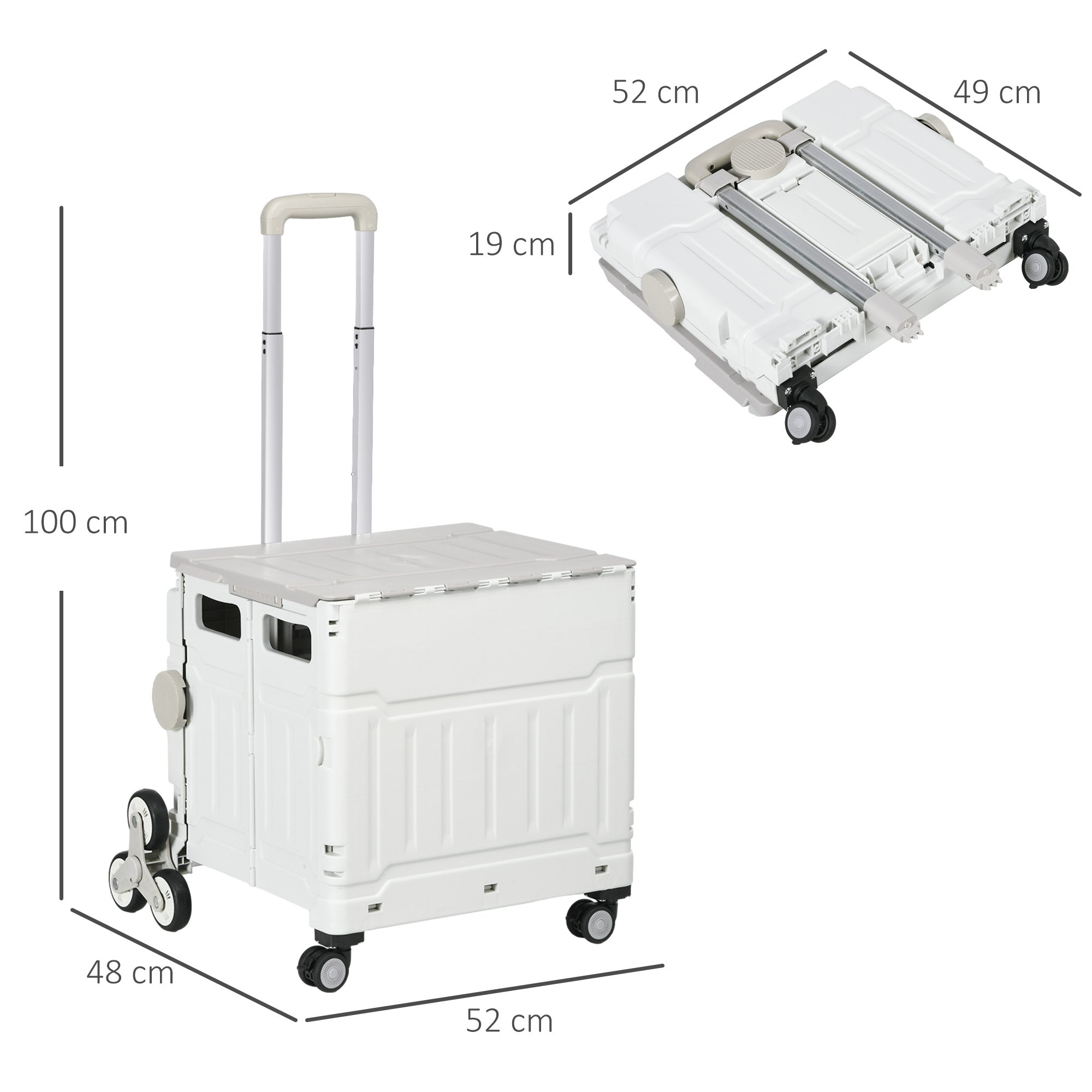 HOMCOM Einkaufstrolley Treppensteiger Mobile Transportbox,  klappbar, Teleskopgriff, bis max. 65 Kilo belastbar, Weiß