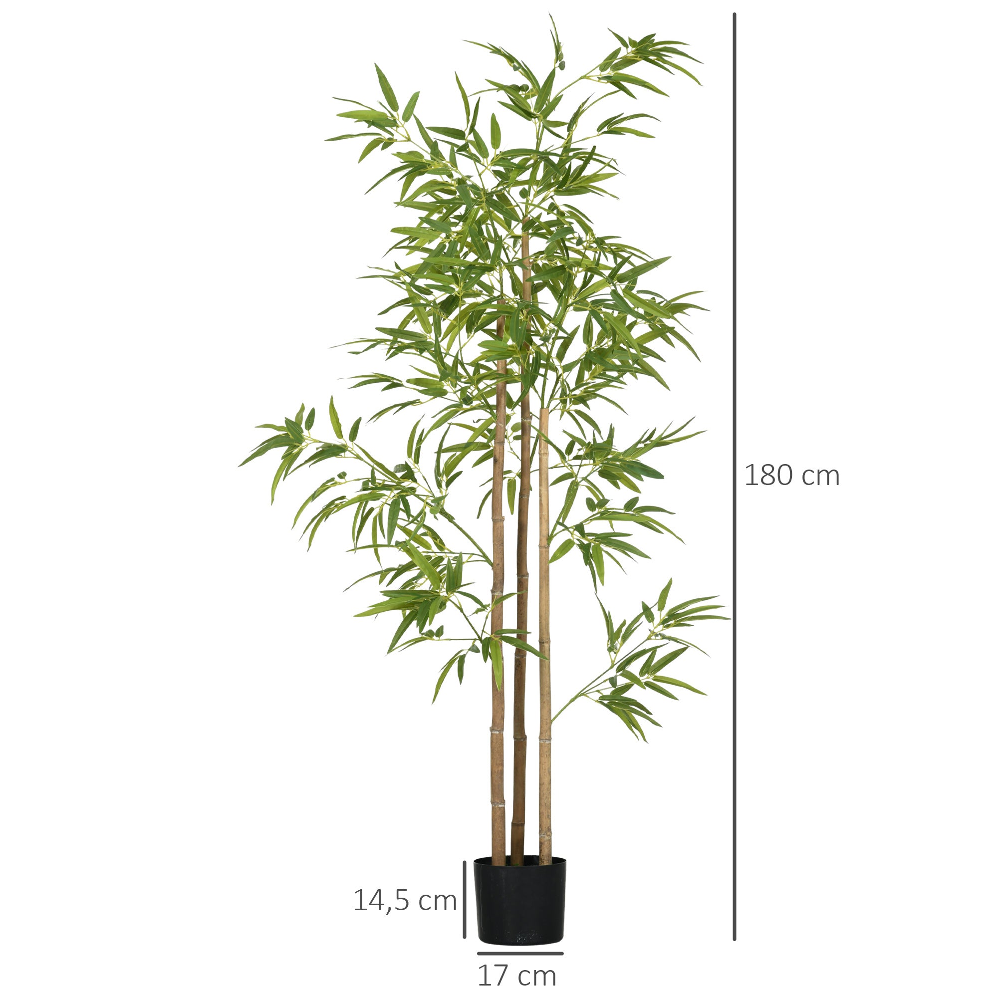 HOMCOM Kunstpflanze, Bambus, 3 Stämme, 830 Blätter, pflegeleicht, 180 cm, Zementtopf