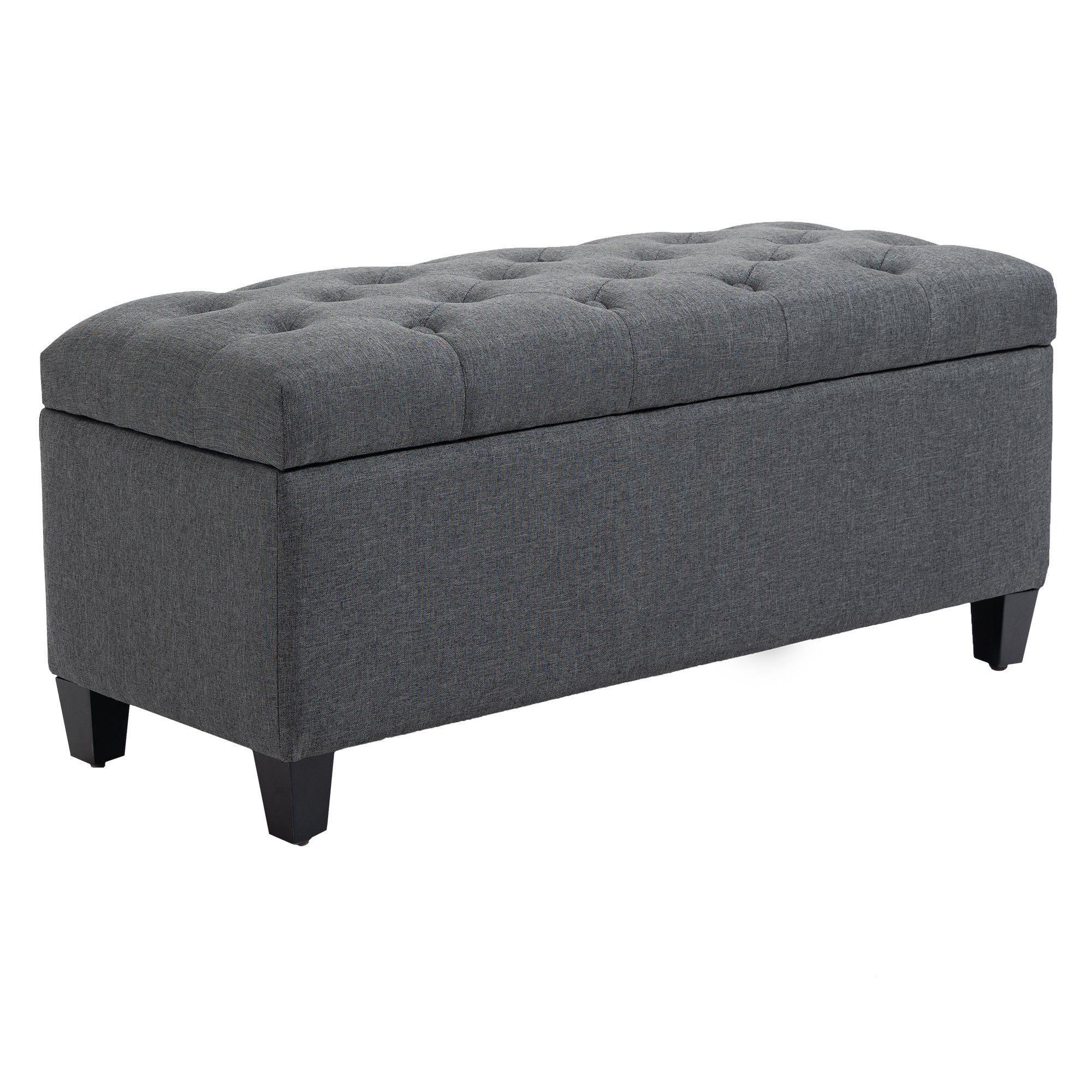 HOMCOM Sitzbank Polsterbank mit Stauraum Truhenbank Flur Schlafzimmer Wohnzimmer leinenartiges Polyester Gummiholz Dunkelgrau 100 x 40 x 44 cm