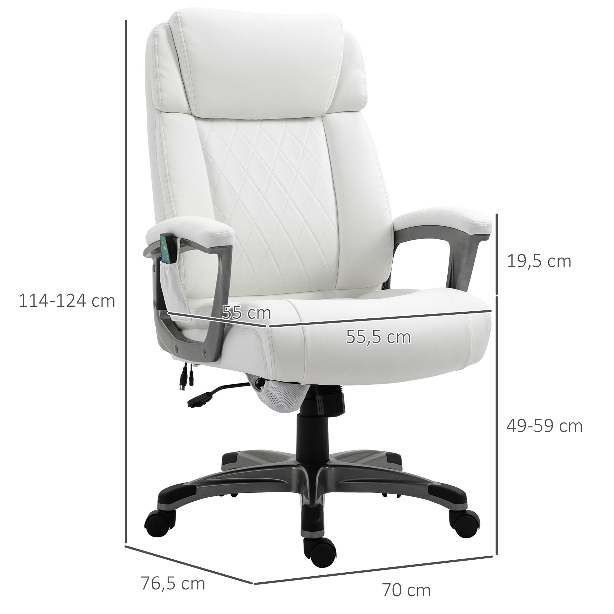 Vinsetto Massage-Bürostuhl 6-Punkt-Massage-Drehstuhl ergonomischer Stuhl Einstellbare aus Kunstleder mit gewölbter Kopfstütze und Armlehne Weiß 70 x 76,5 x 114-124 cm