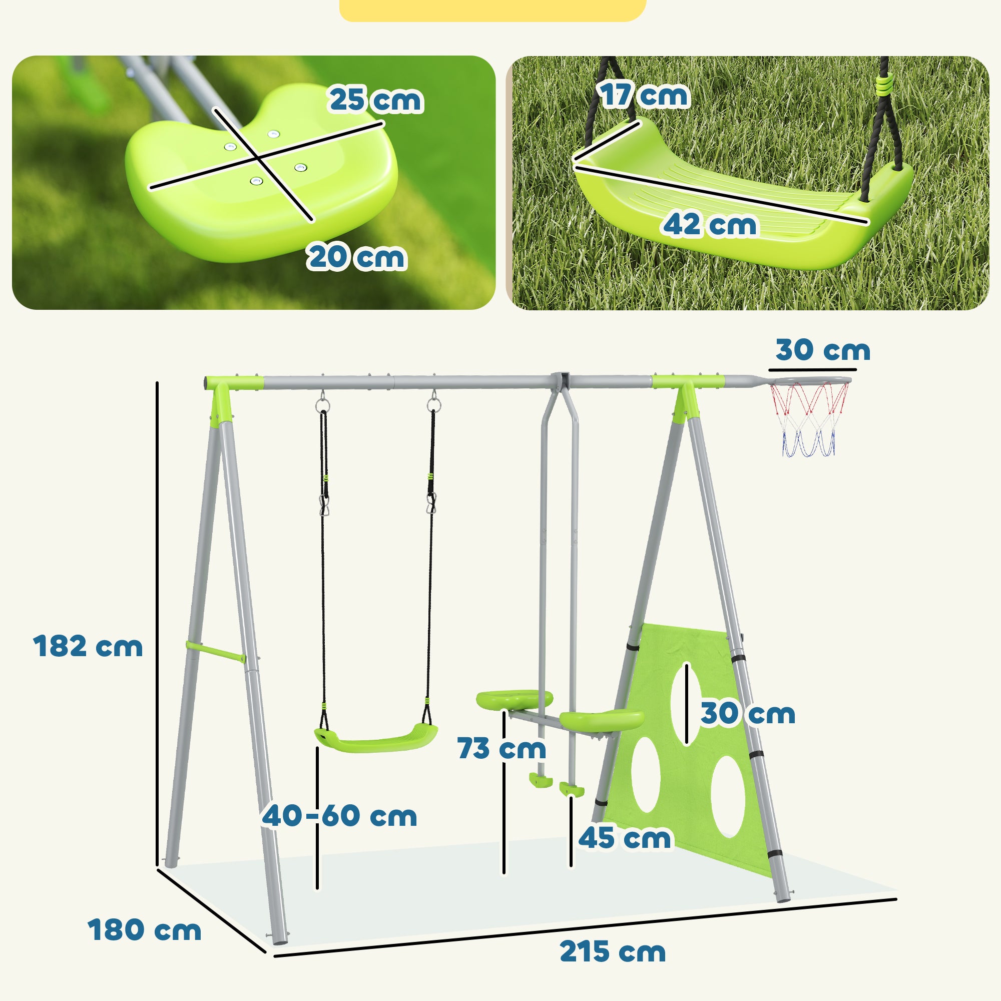 AIYAPLAY Outdoor-Schaukelset für Kinder, Kinderschaukeln, verstellbar, Stahl, Grün