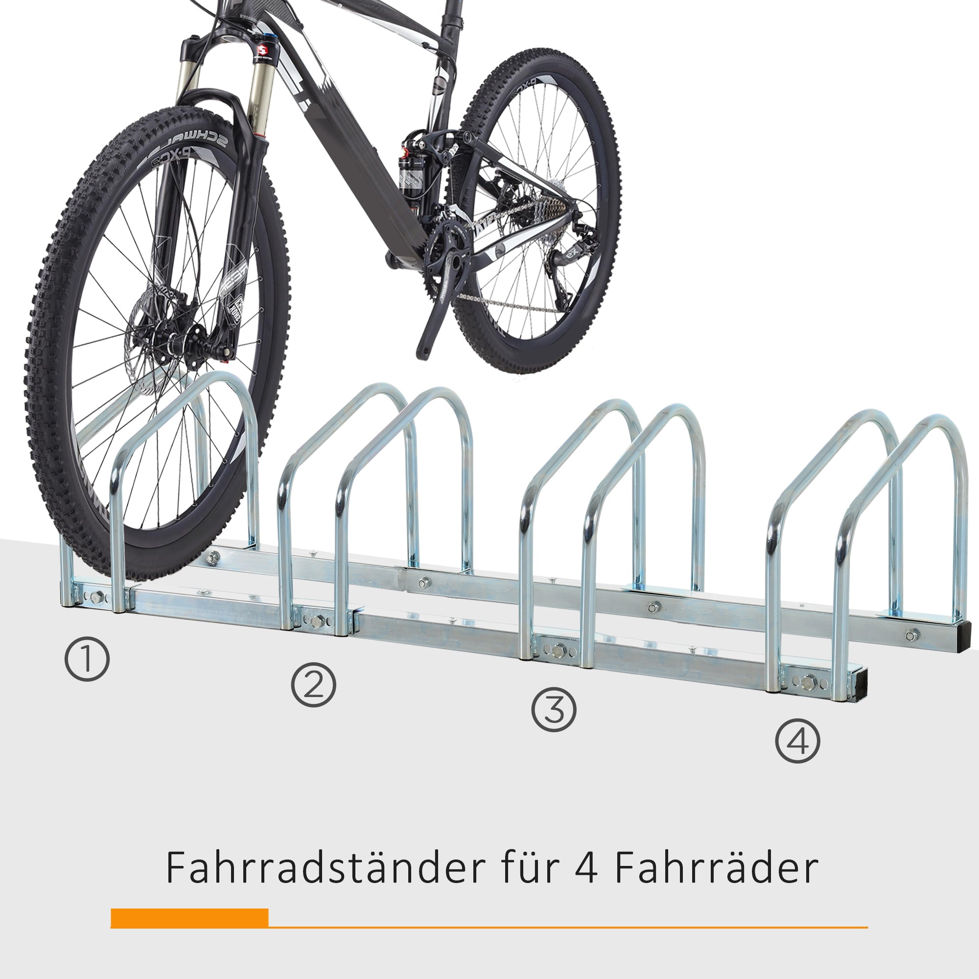 HOMCOM Fahrradständer für 4 Fahrräder, Boden- & Wandmontage, 110x33x27cm, Silber