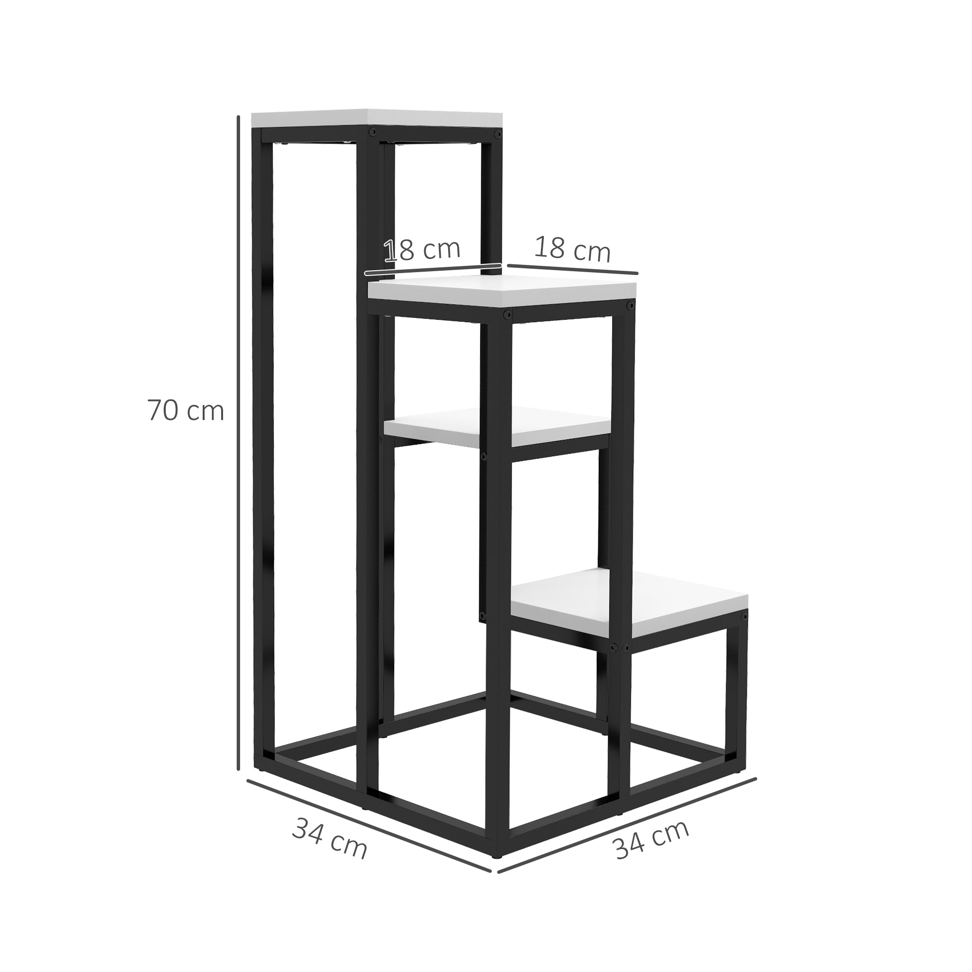 Outsunny Blumenregal, 4 Etagen, Indoor & Outdoor, Metallrahmen, 34L x 34B x 70H cm, Schwarz+Weiß