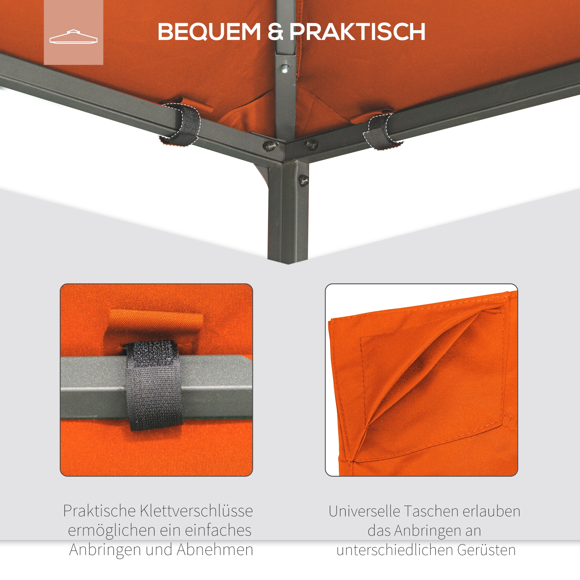 Outsunny Ersatzdach für Gartenpavillon, Polyester, 2,98 x 2,95 m, Orange