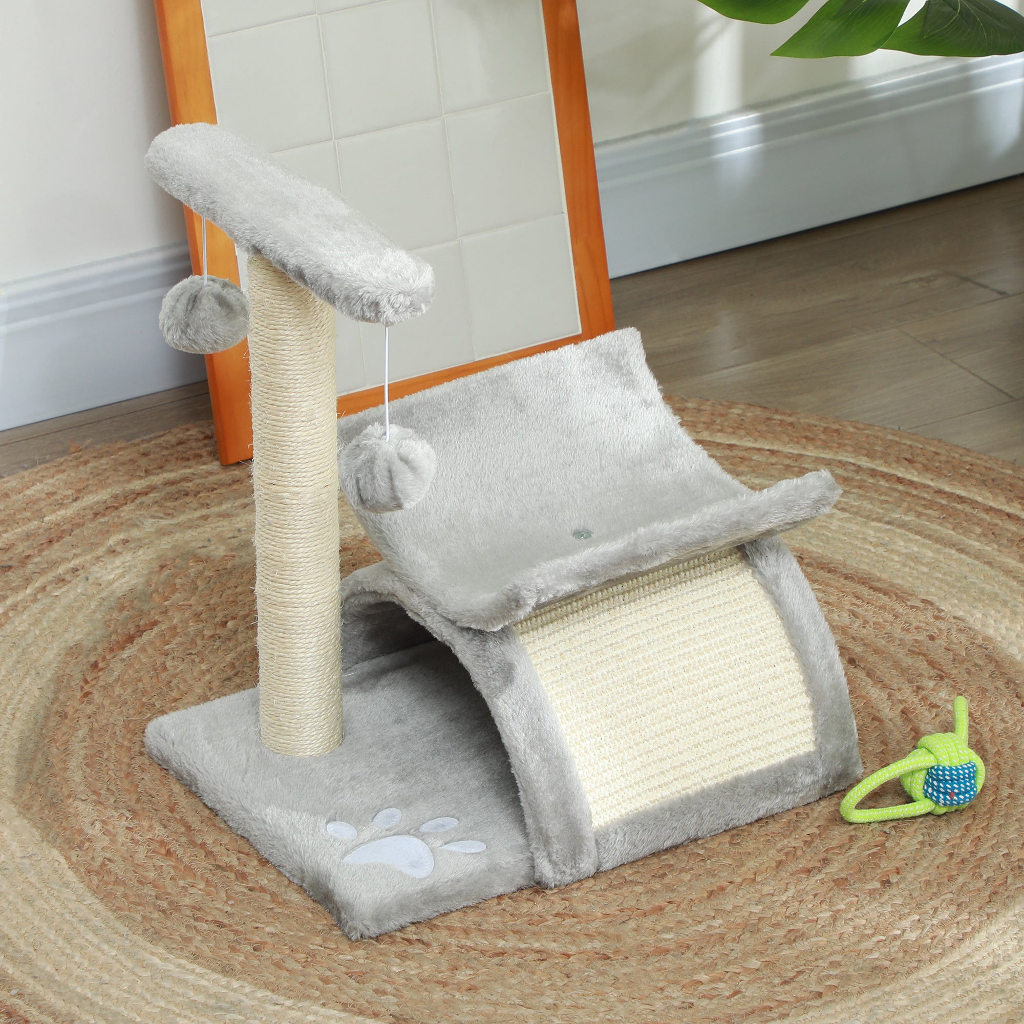 PawHut Kratzbaum klein Katzenkratzbaum Spielbaum Kratzstamm für Katzen mit Spielball Braun 40 x 30 x 43 cm