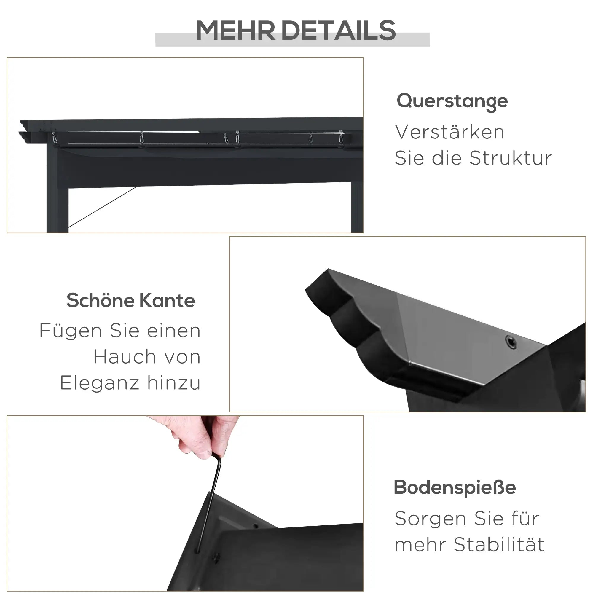 Outsunny Pergola 2,95x2,95 m mit Schiebedach Grau