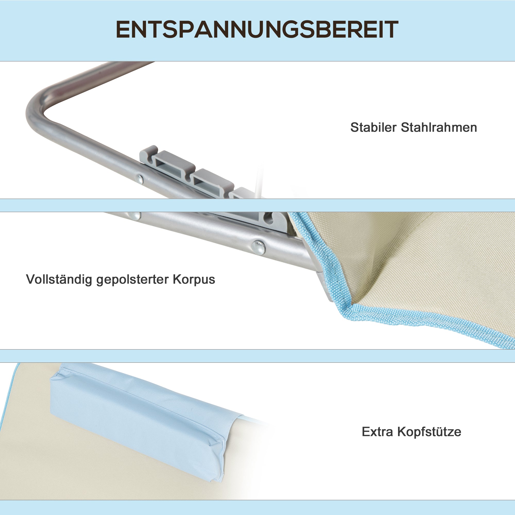 Outsunny 2er-Set Strandmatte, verstellbar, faltbar, 124L x 53B x 37-50H cm, Beige