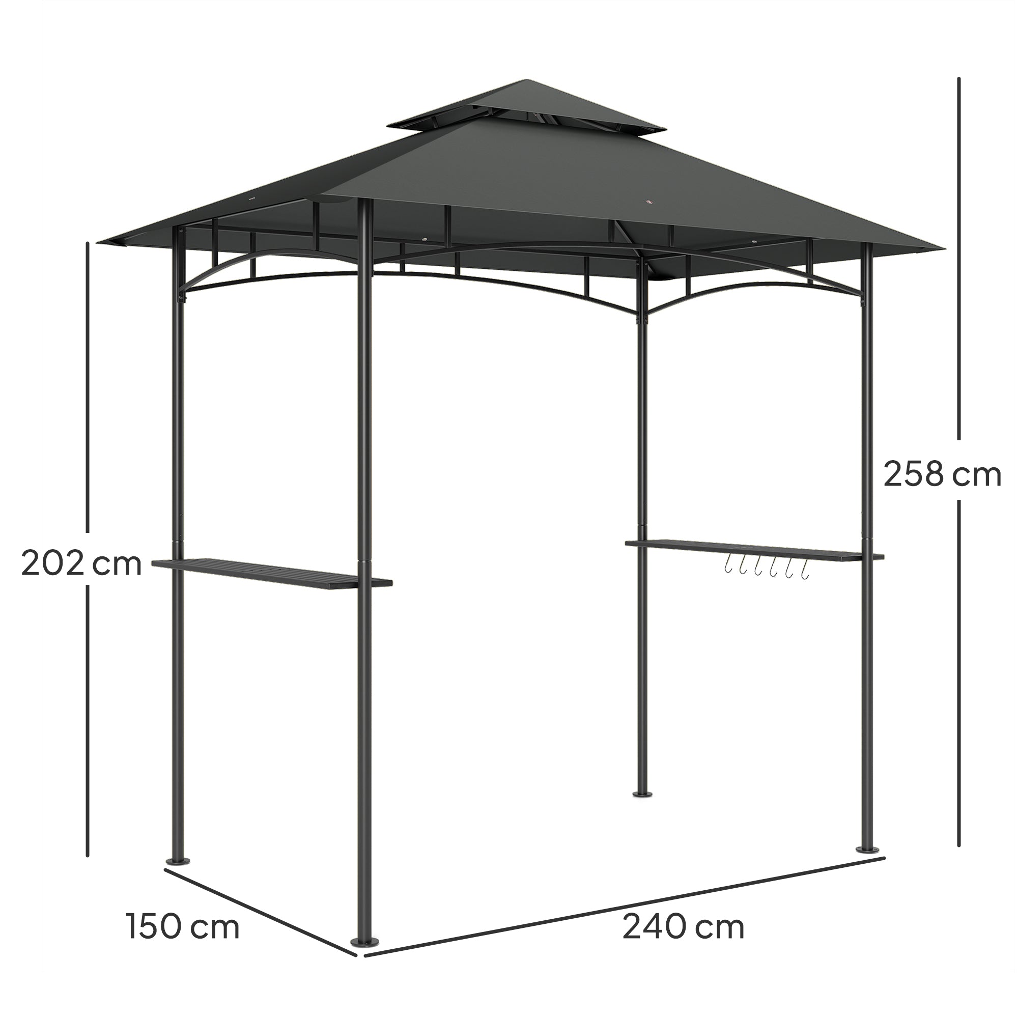 Outsunny Grillpavillon mit LED 240 x 150 x 258 cm wasserabweisend flammhemmend Gartenpavillon mit Doppelschichtdach