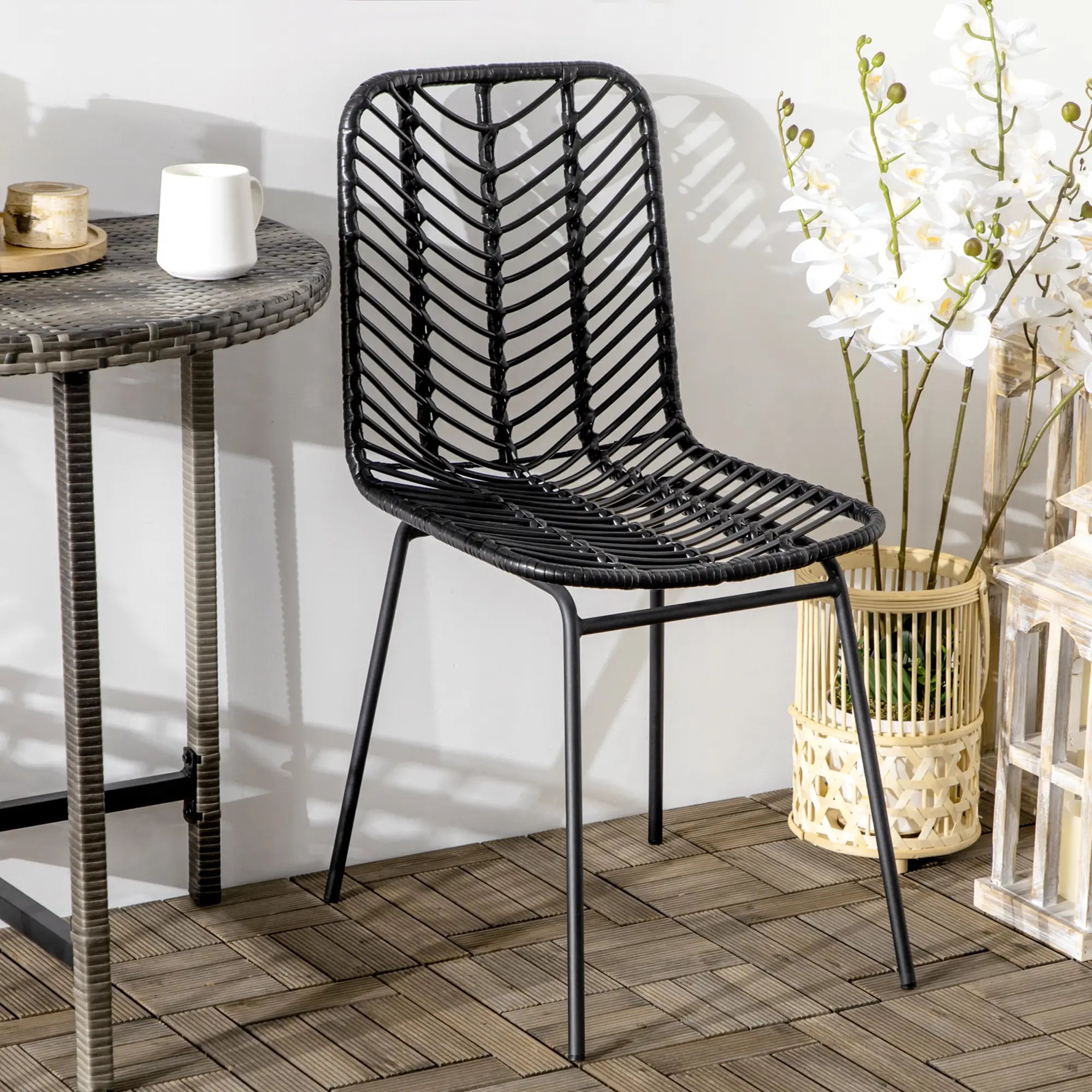 HOMCOM Esszimmerstuhl 2er-Set Boho-Design rattanoptik