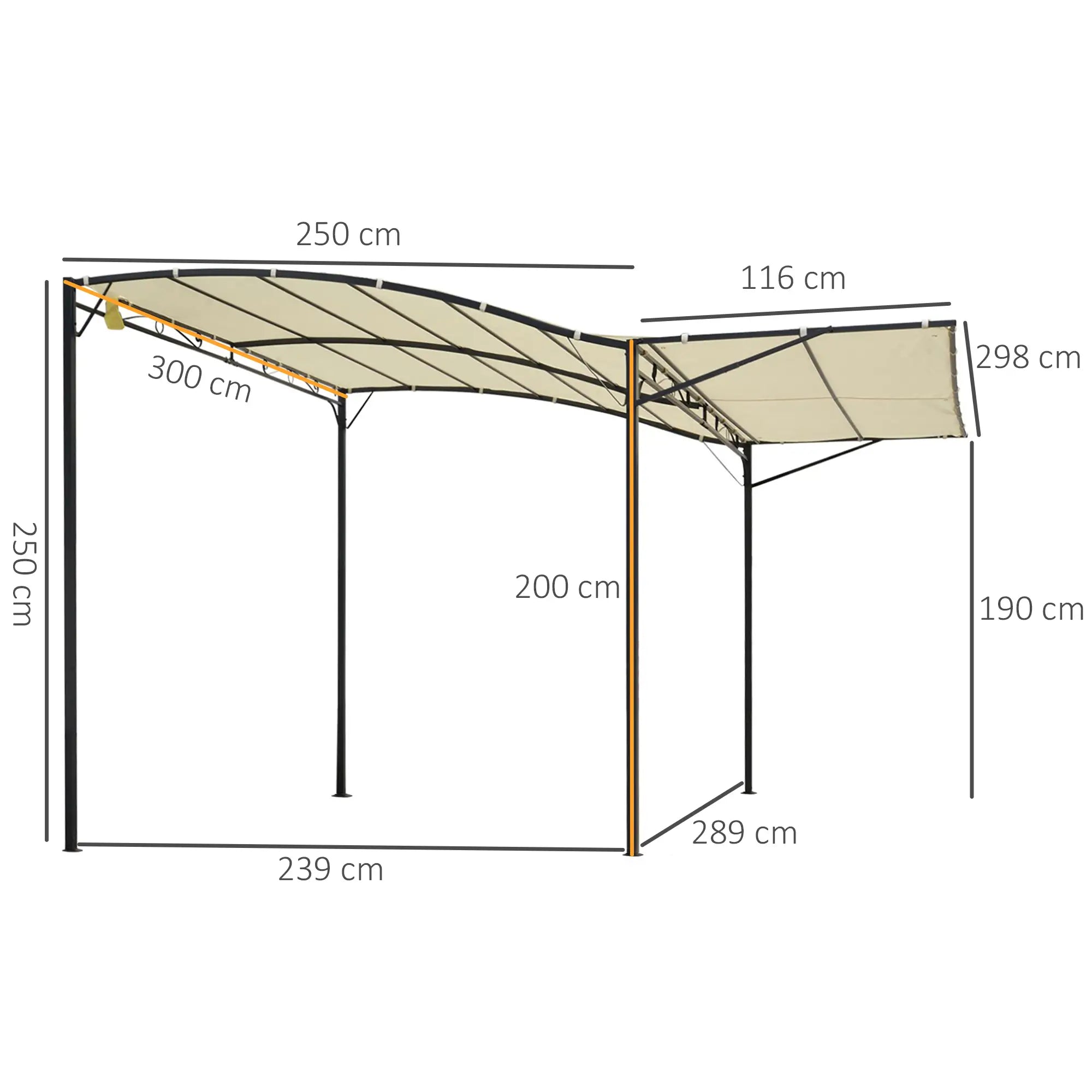 Outsunny gazebo, garden gazebo, awning, sun awning with folding side roof, UV protection, steel + polyester, cream white + black, 3 x 2.5 m | Aosom