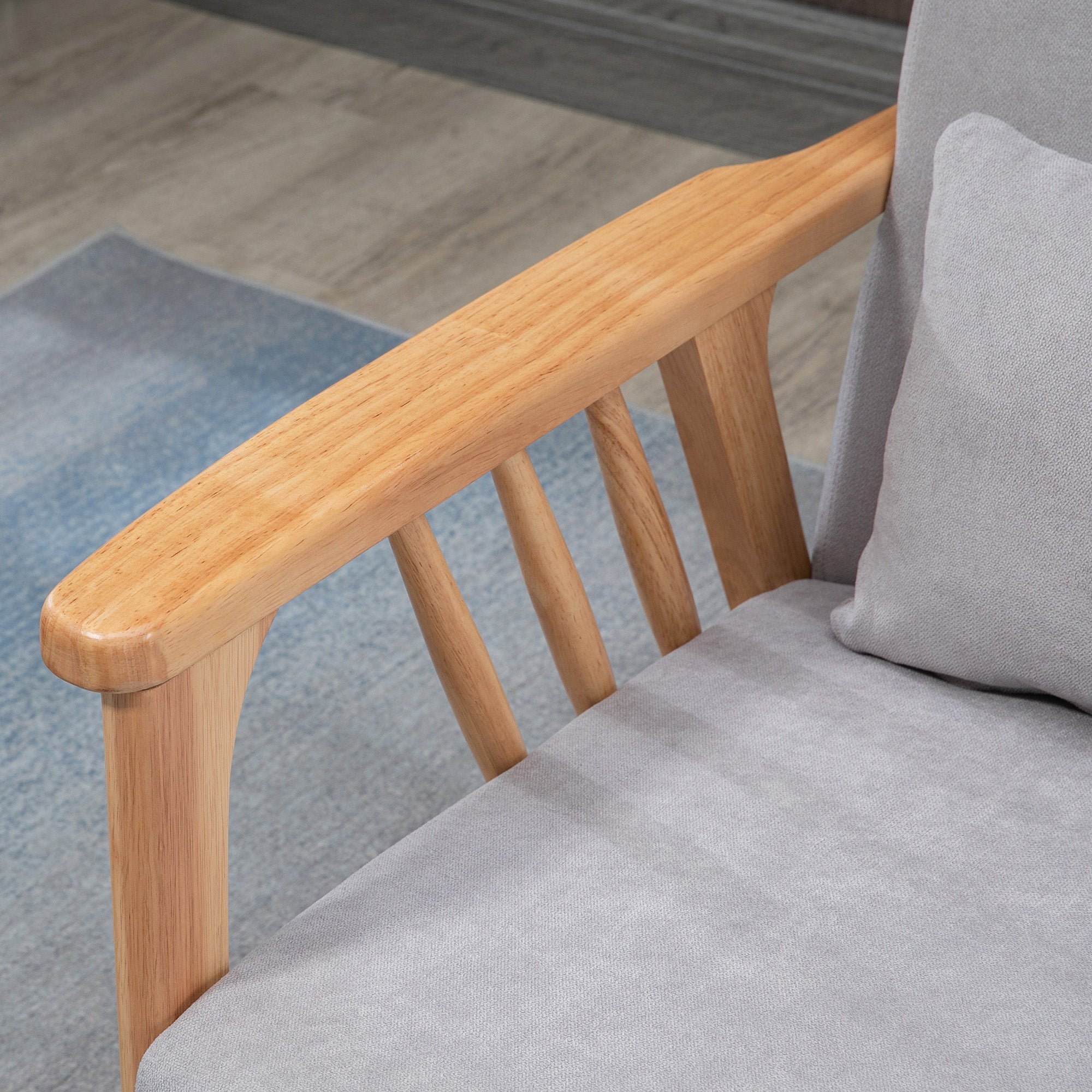 HOMCOM Sofa Relaxsofa 2-Sitzersofa, inkl. 2 Kissen, Samtoptik, Kautschukholz, 130 cm x 75 cm x 78 cm, Grau + Natur