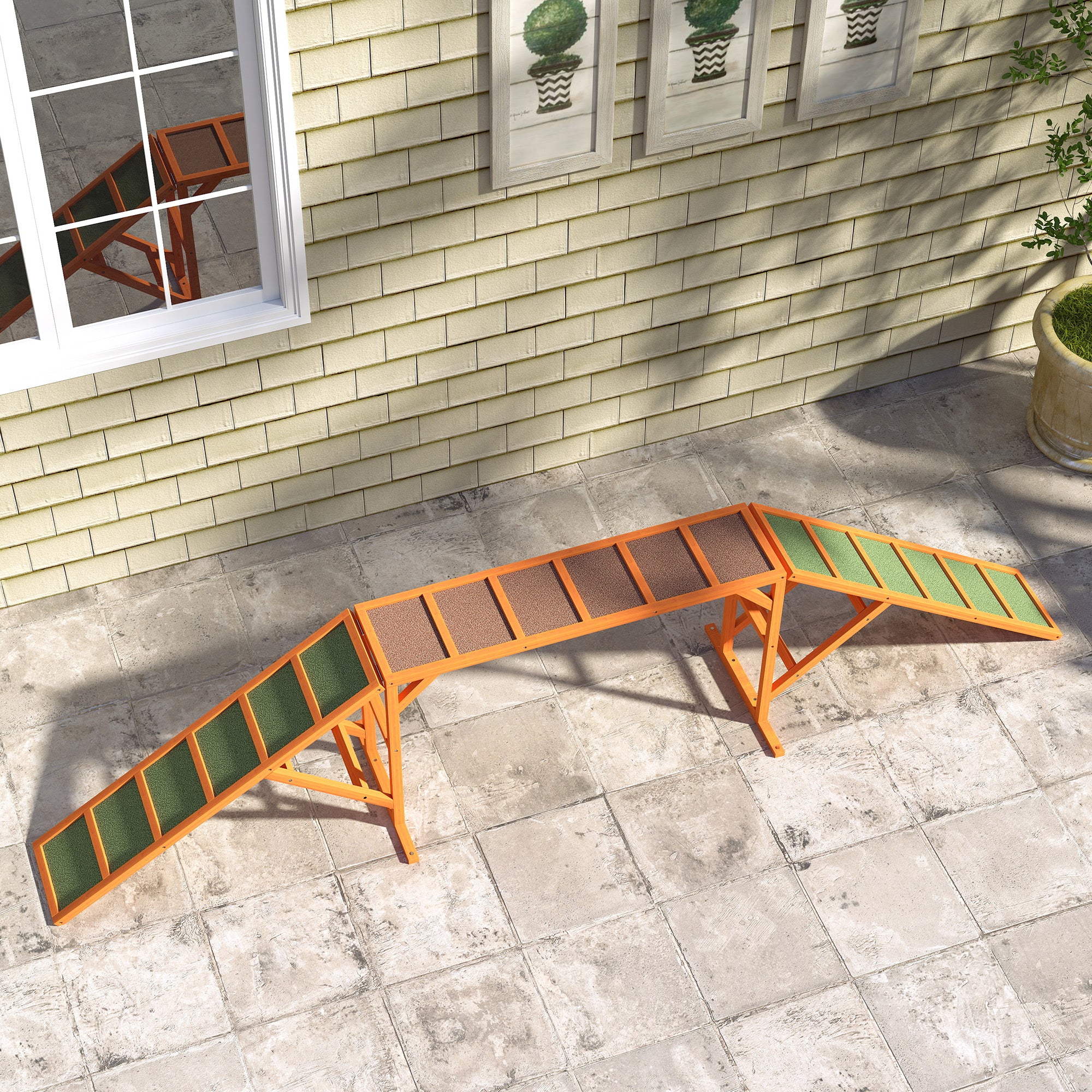 PawHut Agility Hunderampe, Parcours, rutschfest, wetterfest, Holz, 335 x 55 x 60 cm, Orange