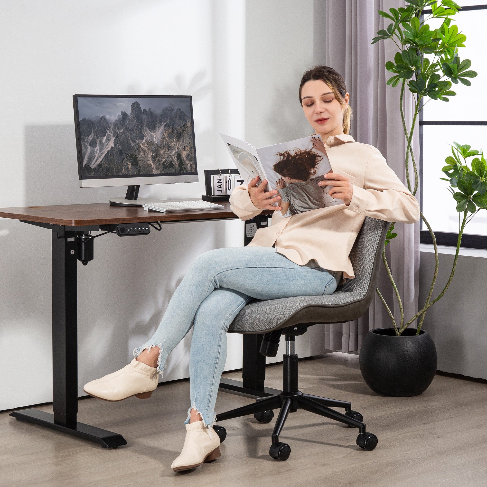 HOMCOM Armloser Bürostuhl, gepolstert, höhenverstellbar, drehbar, rollbar, Grau