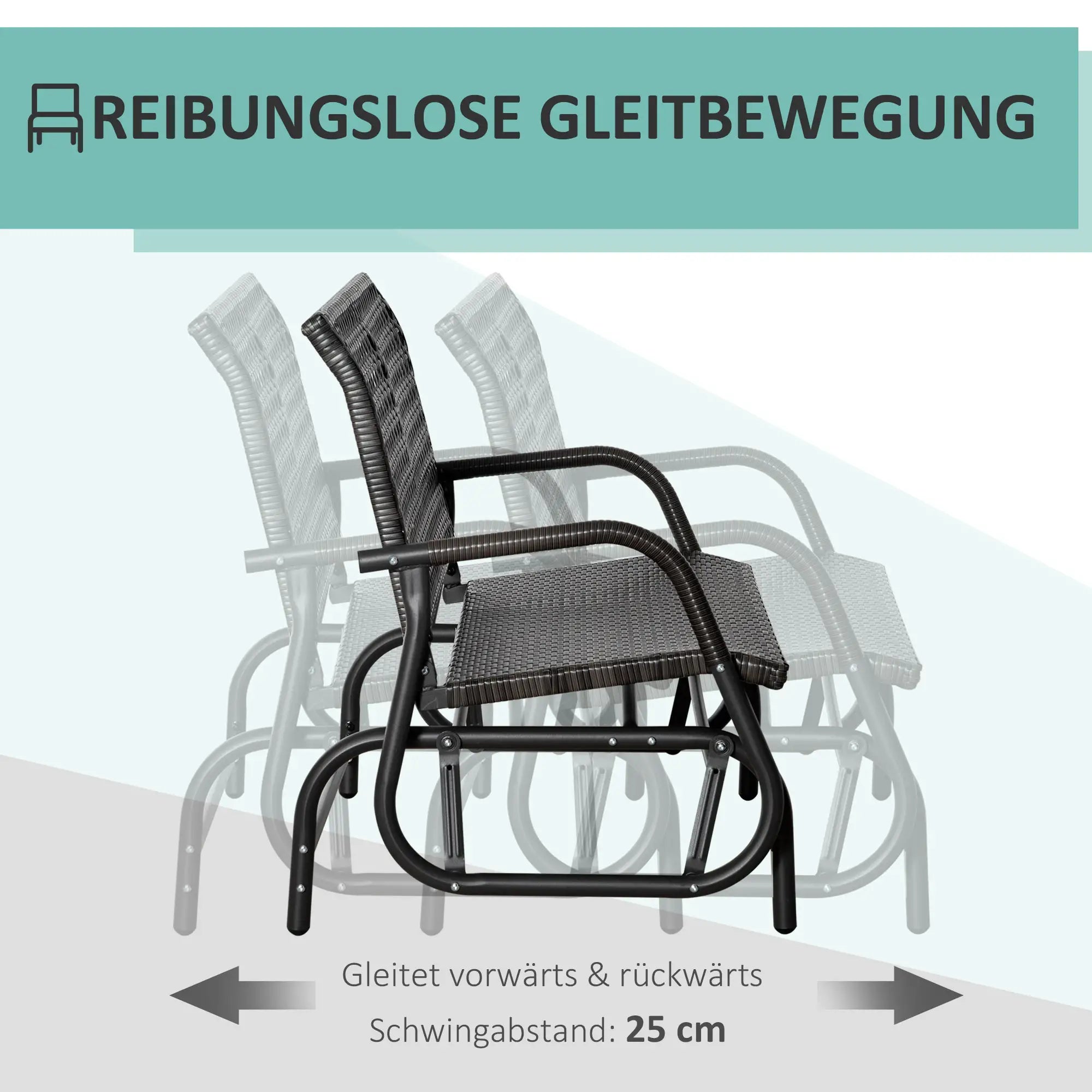 Outsunny Polyrattan Schaukelbank 2-Sitzer Outdoor Terrasse Garten Loveseat Gartenschaukel mit Rückenlehne Sitzbank Parkbank Grau 70 x 120 x 84 cm