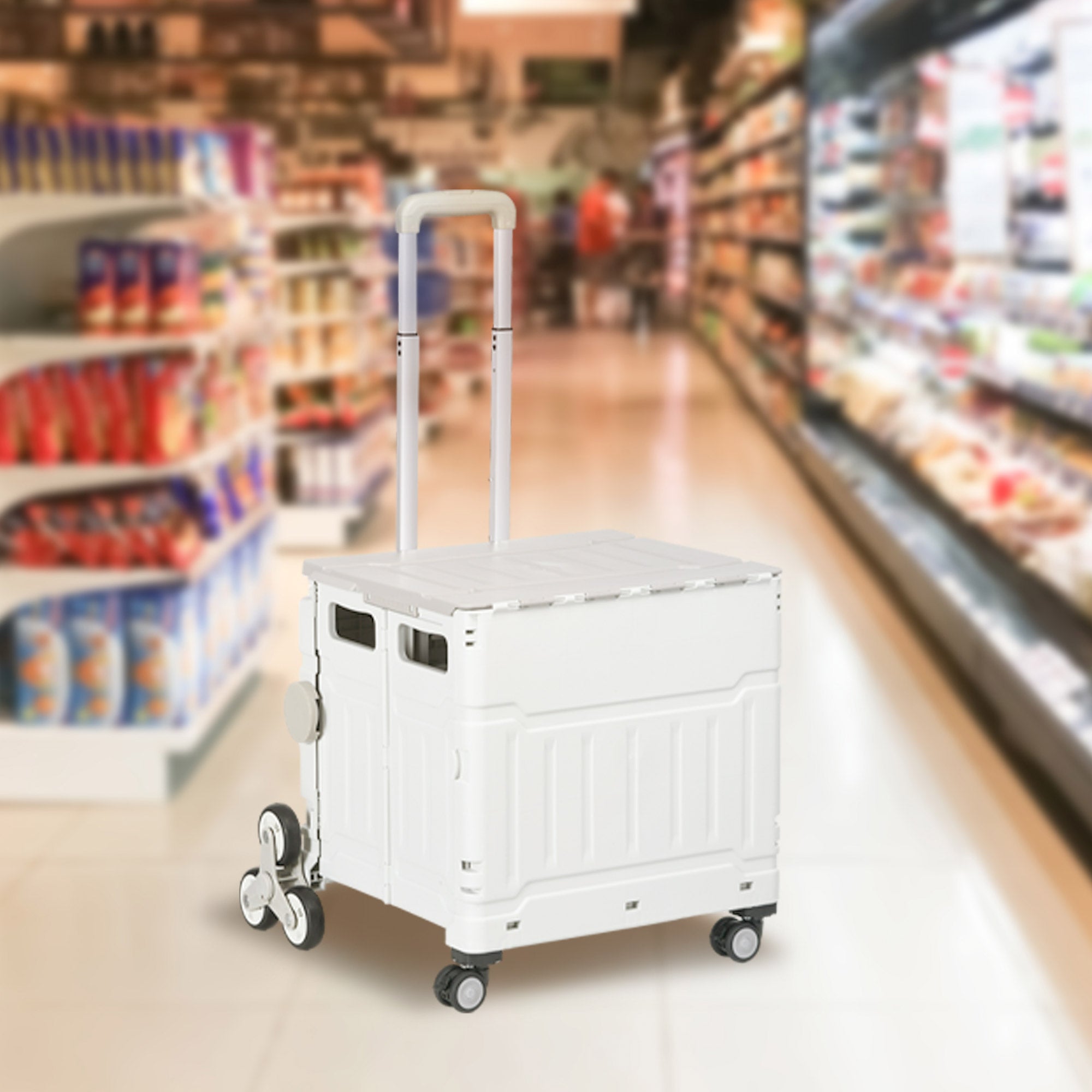 HOMCOM Einkaufstrolley Treppensteiger Mobile Transportbox,  klappbar, Teleskopgriff, bis max. 65 Kilo belastbar, Weiß