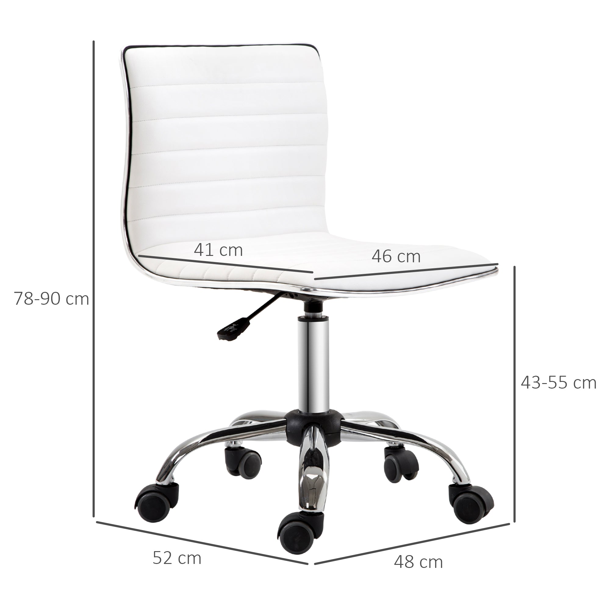 HOMCOM Friseurstuhl, Salonstuhl mit Rückenlehne, Höhenverstellbar, Stahl PU, Weiß, 48 x 52 x 78-90 cm