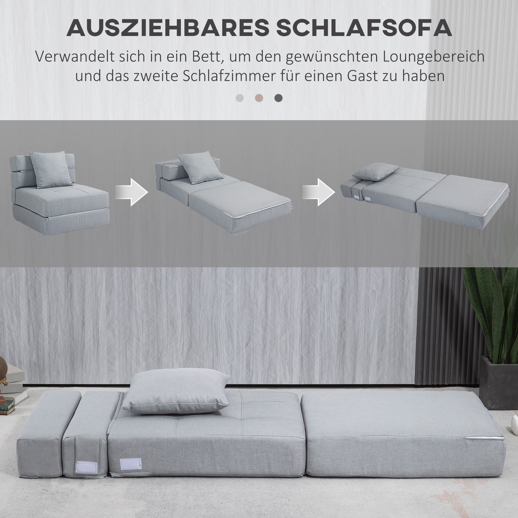HOMCOM Relaxsessel Liegesessel Sessel mit Bettfunktion, inkl. 1 Kissen, 70 cm x 70 cm x 61 cm, Hellgrau