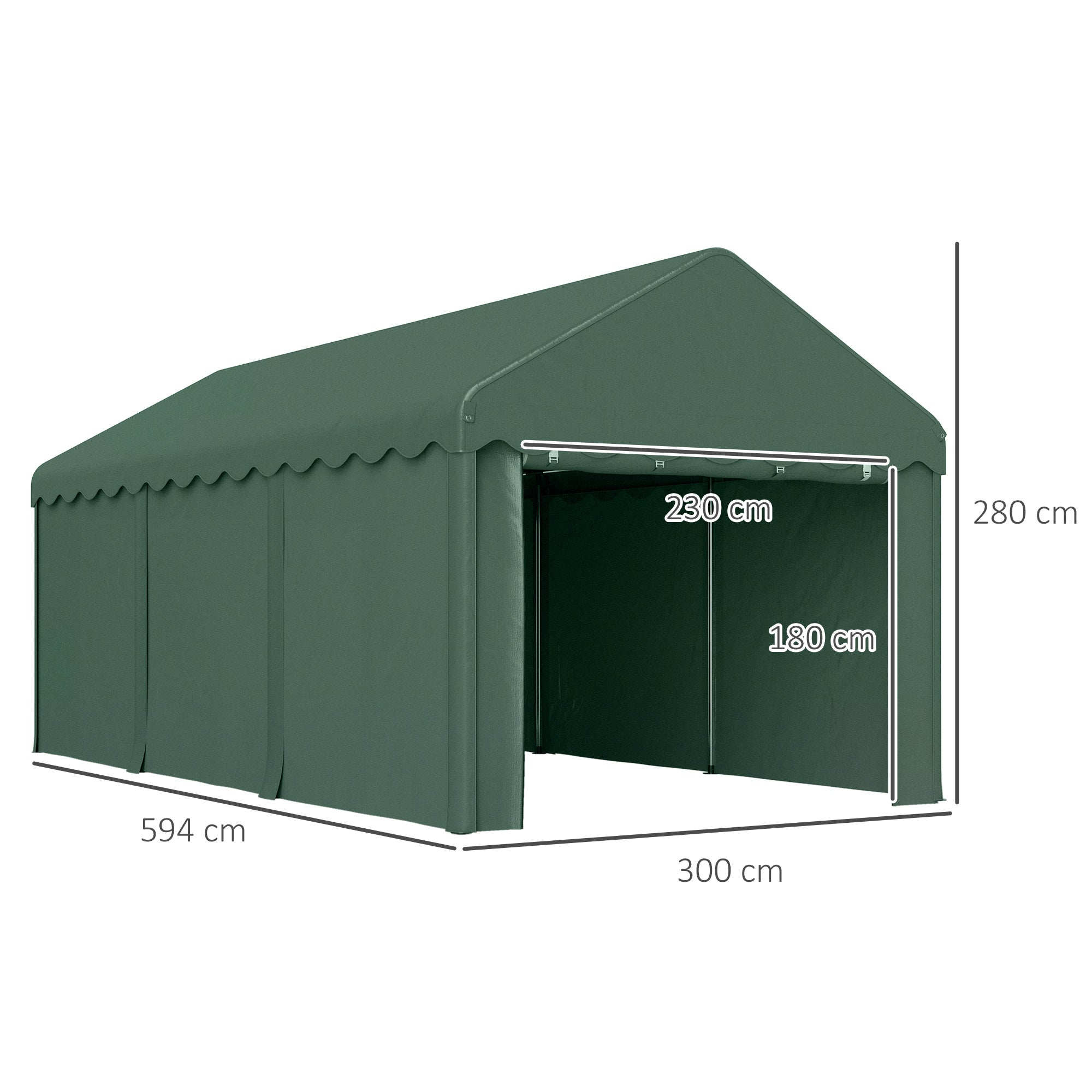Outsunny 3x6 m Tragbarer Carport, Fahrzeugunterstand mit 2 Eingängen, Polyesterdach, für Autos, Boote, Gartengeräte, Dunkelgrün