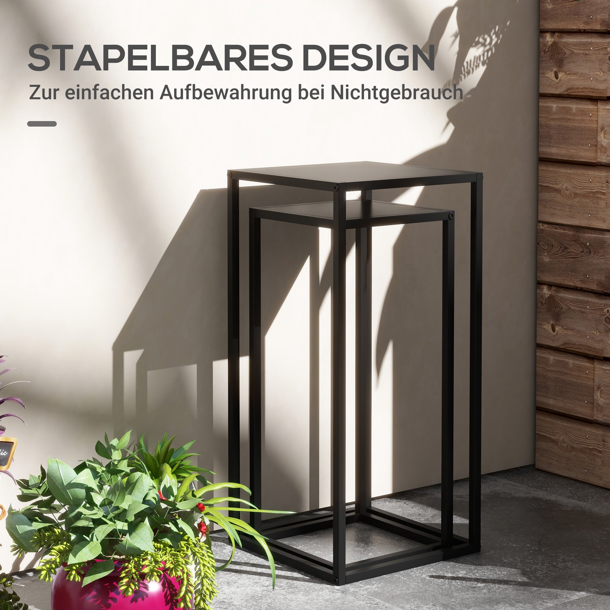 Outsunny Blumenständer, 2er-Set, Skandinavisches Design, Metallrahmen, 58,5/65cm Höhe, Schwarz
