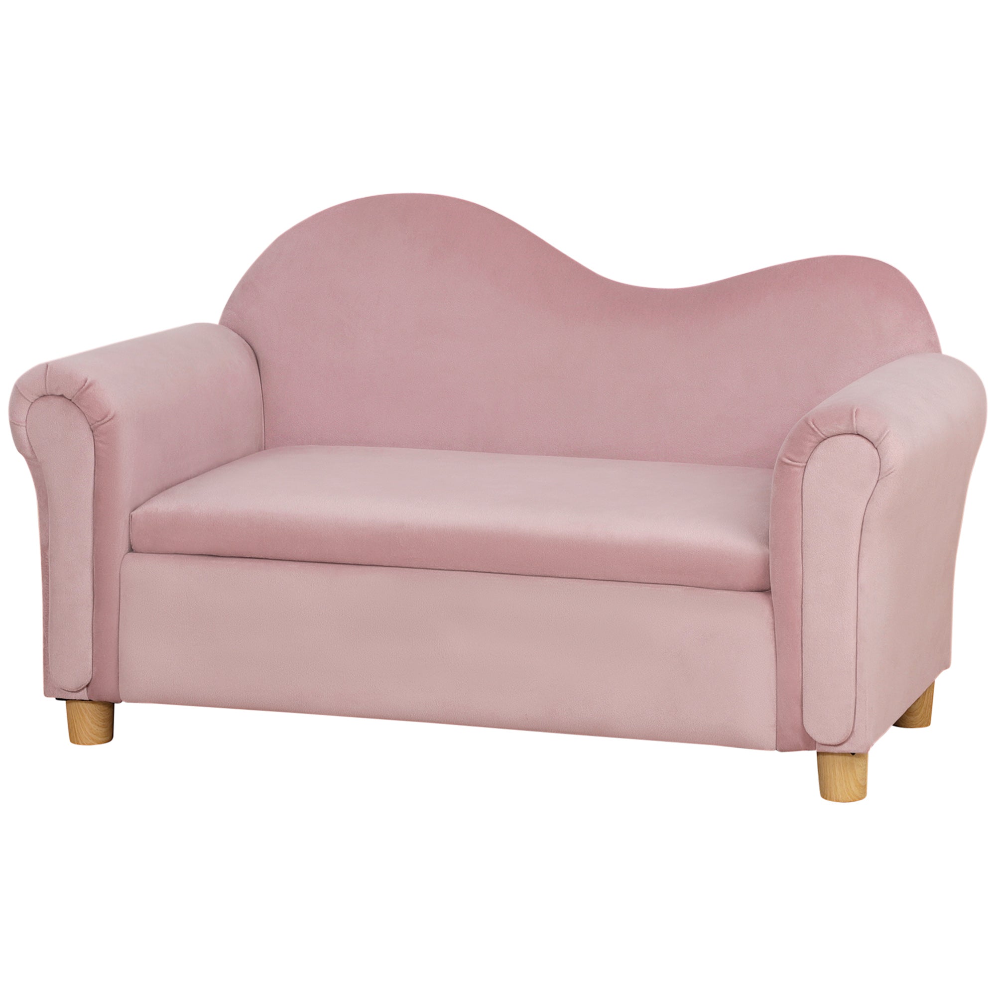 HOMCOM Kindersofa, Zweisitzer für Kinder 3-5 Jahre, Stauraum, Naturholzrahmen, 84 x 41,5 x 48,5cm, rosa