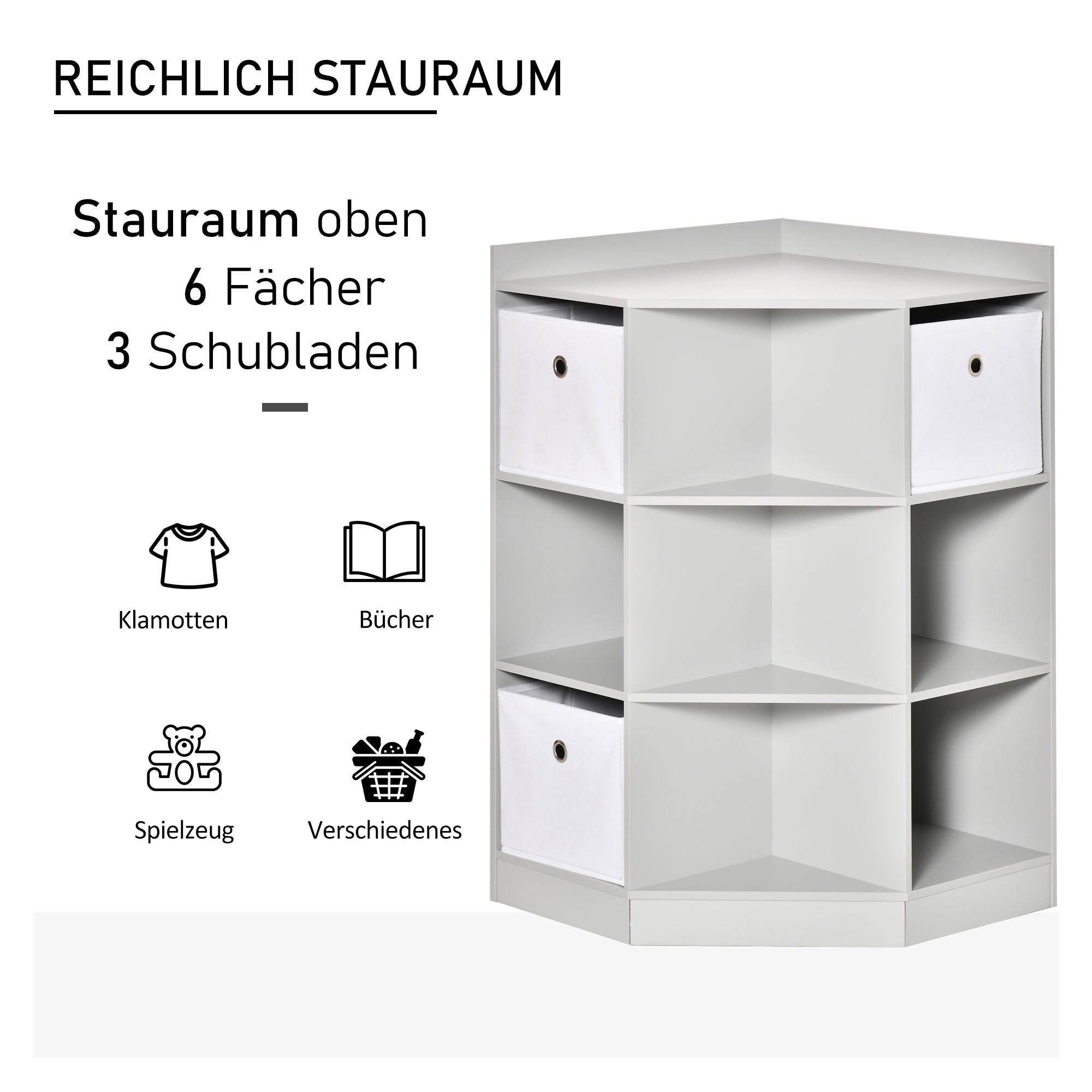 HOMCOM Aufbewahrungsregal für Kinder, 3 Vliesschubladen, MDF, kippsicher, Grau