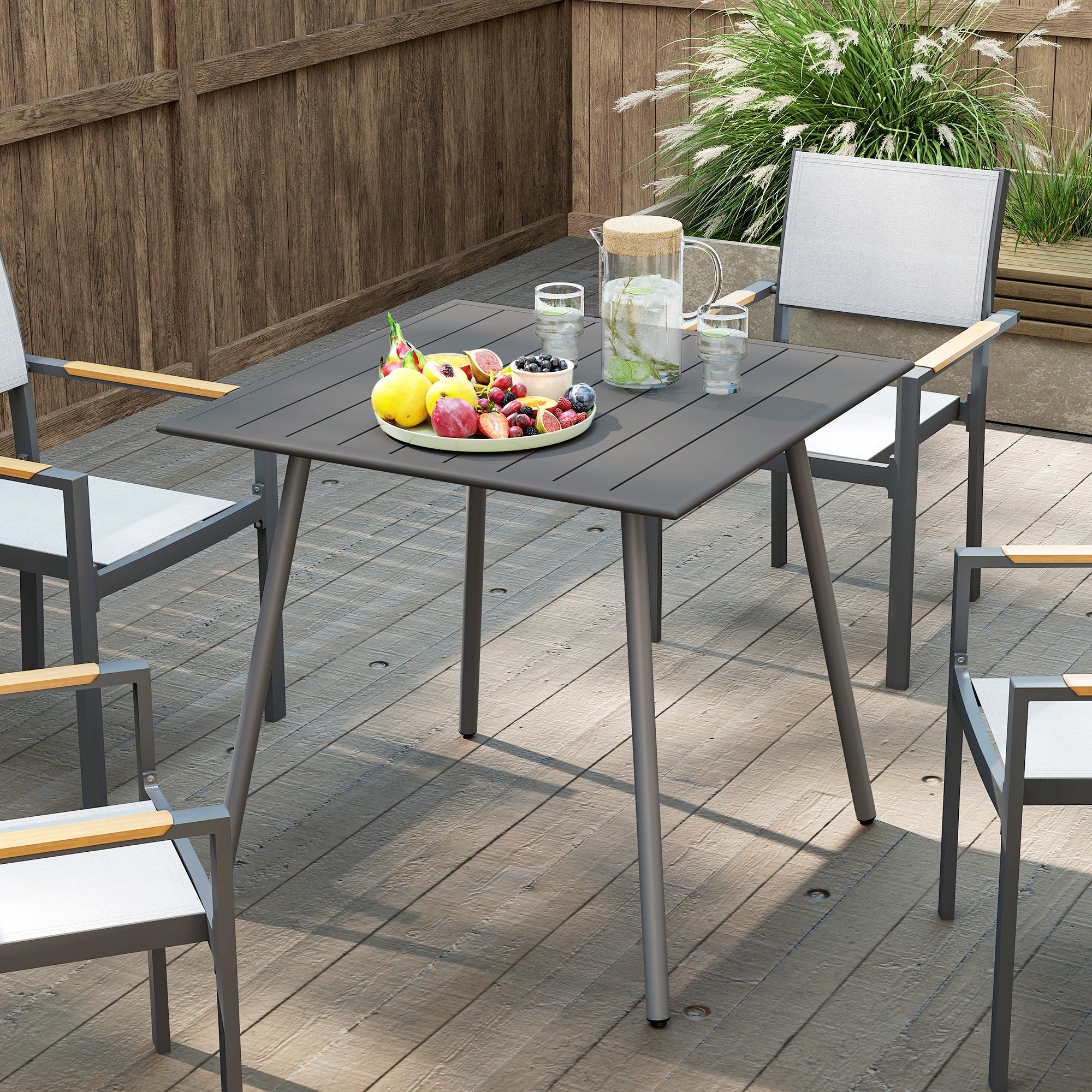 Outsunny Gartentisch, Outdoor-Esstisch für 4 Personen, Stahlrahmen, leicht zu reinigen, rostbeständig, 80 x 80 x 74 cm, Grau