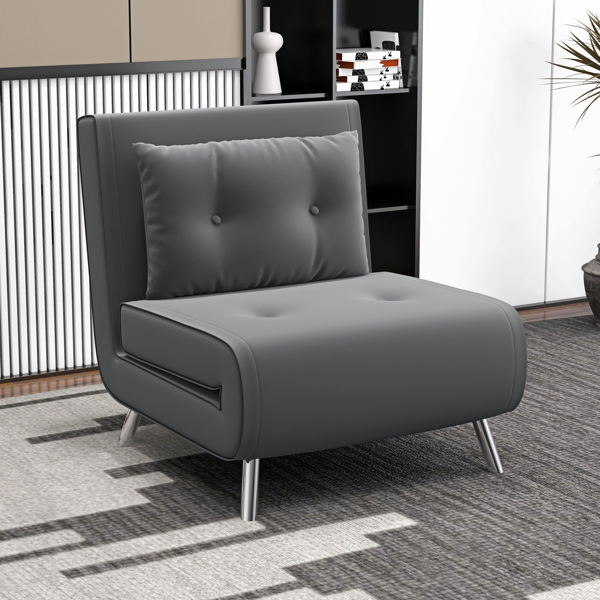 HOMCOM Liegesessel Sessel mit Liegefunktion Schlafsessel, Knopfheftung, Leinenoptik, 77 cm x 88 cm x 83 cm, Dunkelgrau