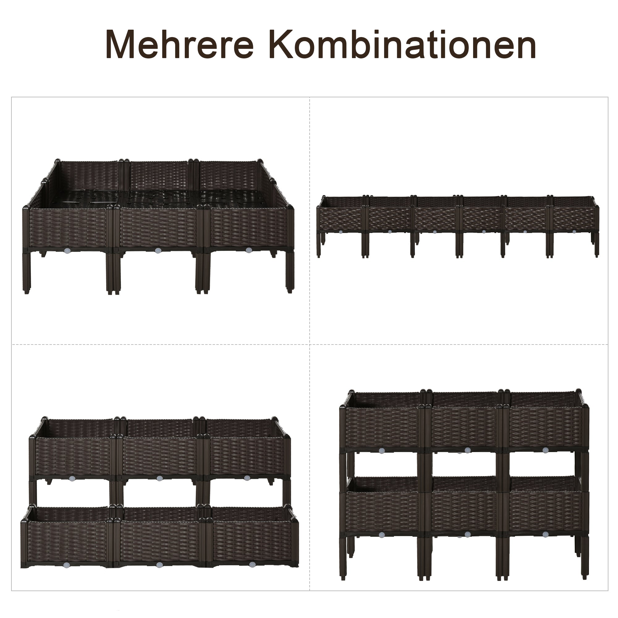 Outsunny Hochbeet 6-teiliger Pflanzkasten mit Abflusslöchern Rattan-Look Blumenkasten DIY Braun 40 x 40 x 44 cm