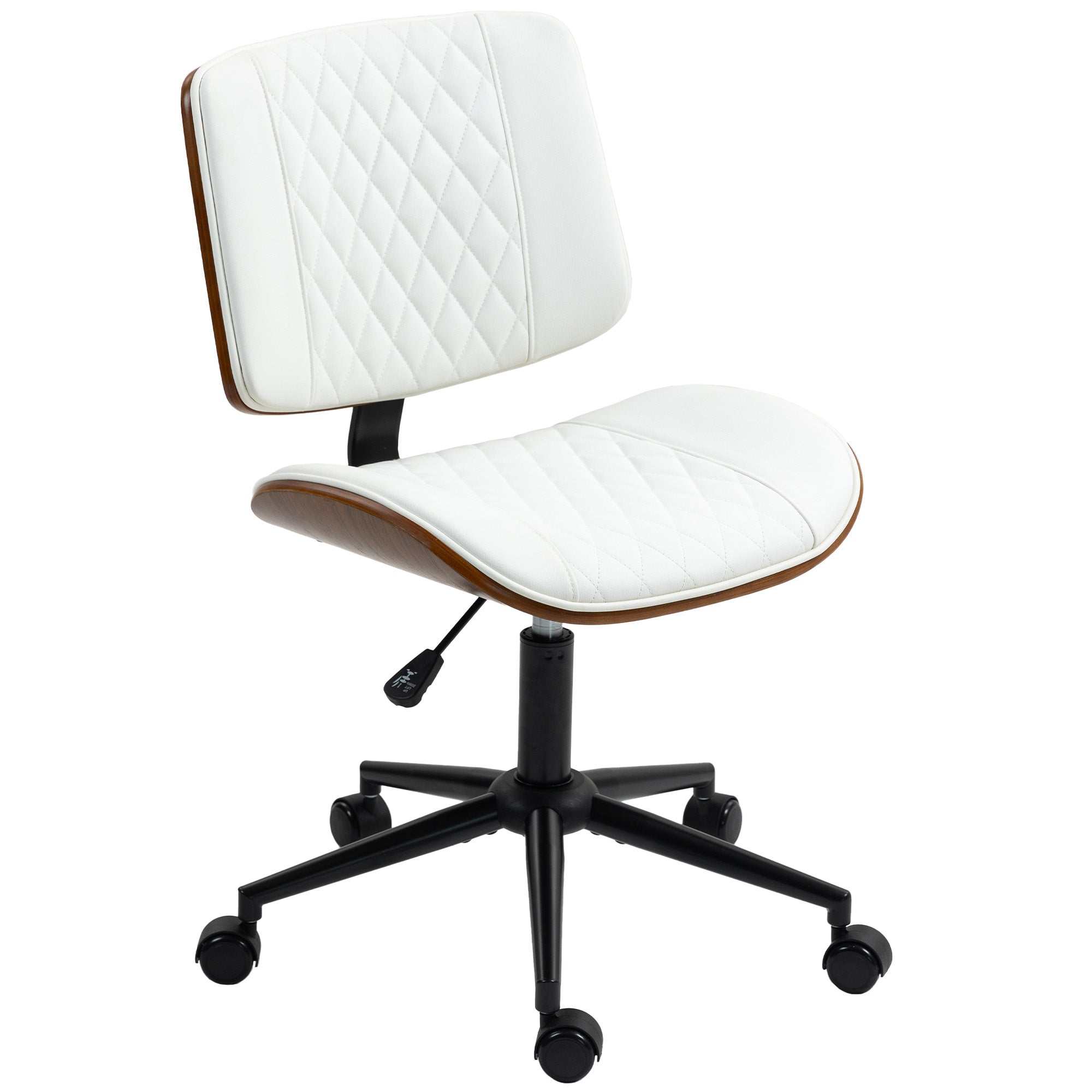 HOMCOM Bürostuhl Höhenverstellbarer Schreibtischstuhl mit Rolle, Diamantsteppung 52 x 53 x 80-90 cm Weiß