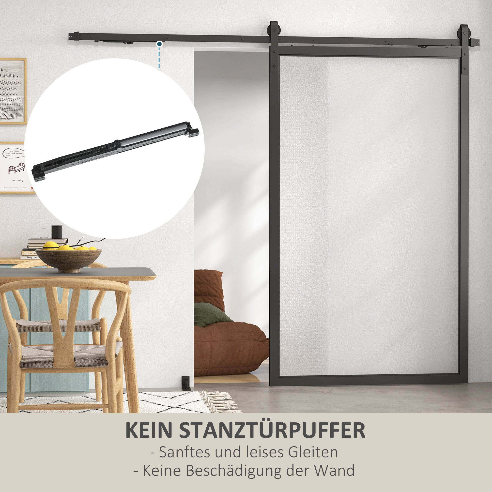 HOMCOM Schiebetür-Bausatz, leise & leichtgängig, für Holz- & Zementwände, 244cm, Stahl, Schwarz