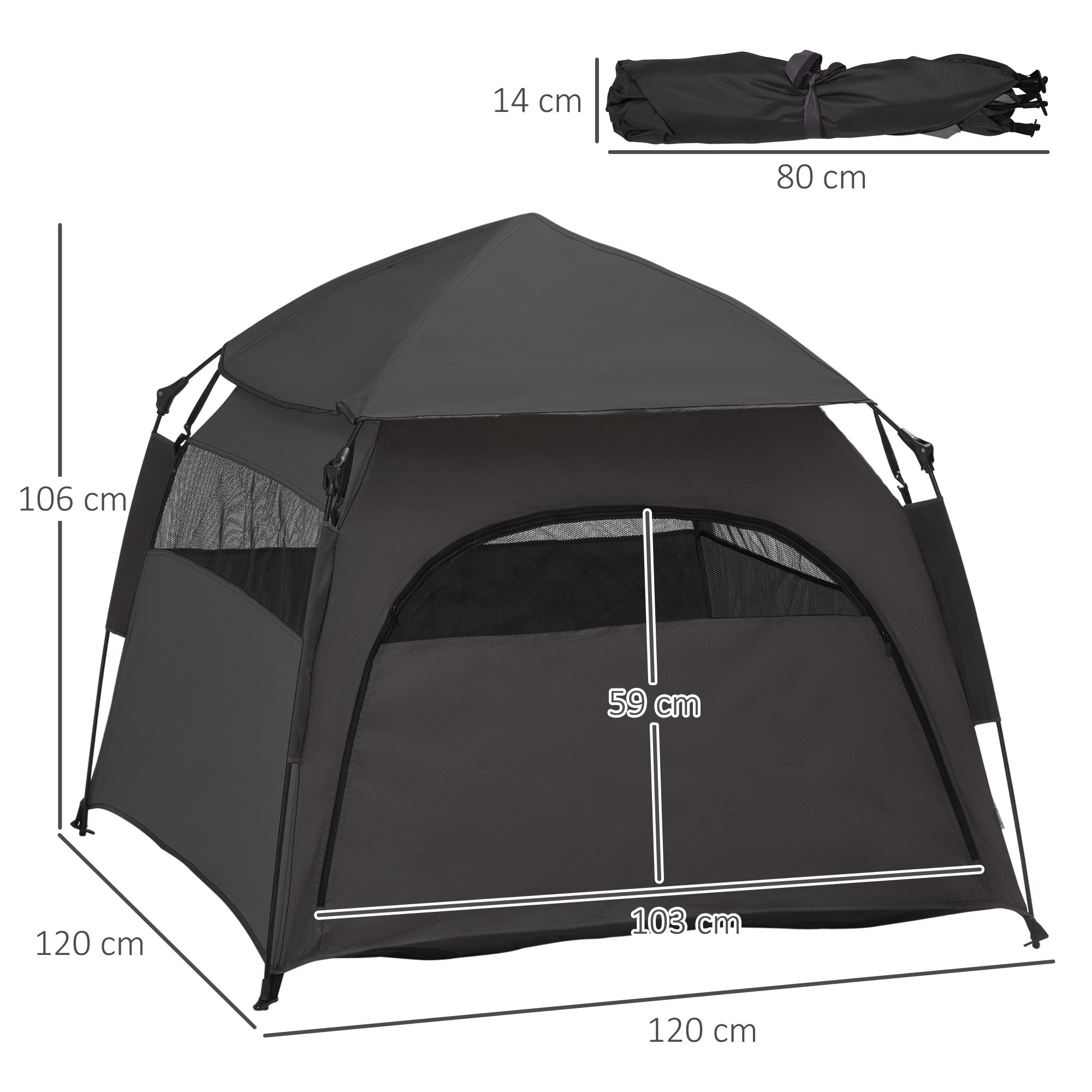 PawHut Haustierzelt, Hundezelt, klappbar, wetterbeständig, Hundehütte, für große Hunde, Schwarz