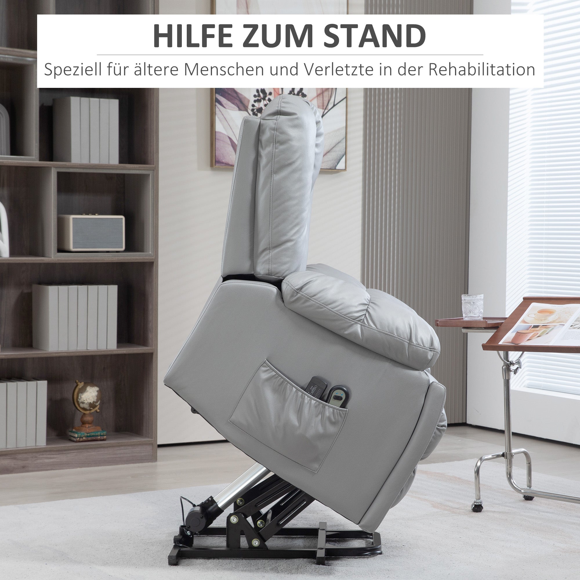 HOMCOM Massagesessel Relaxsessel Seniorensessel, Fernbedienung, Seitentaschen, 94 cm x 96 cm x 106 cm, Dunkelgrau