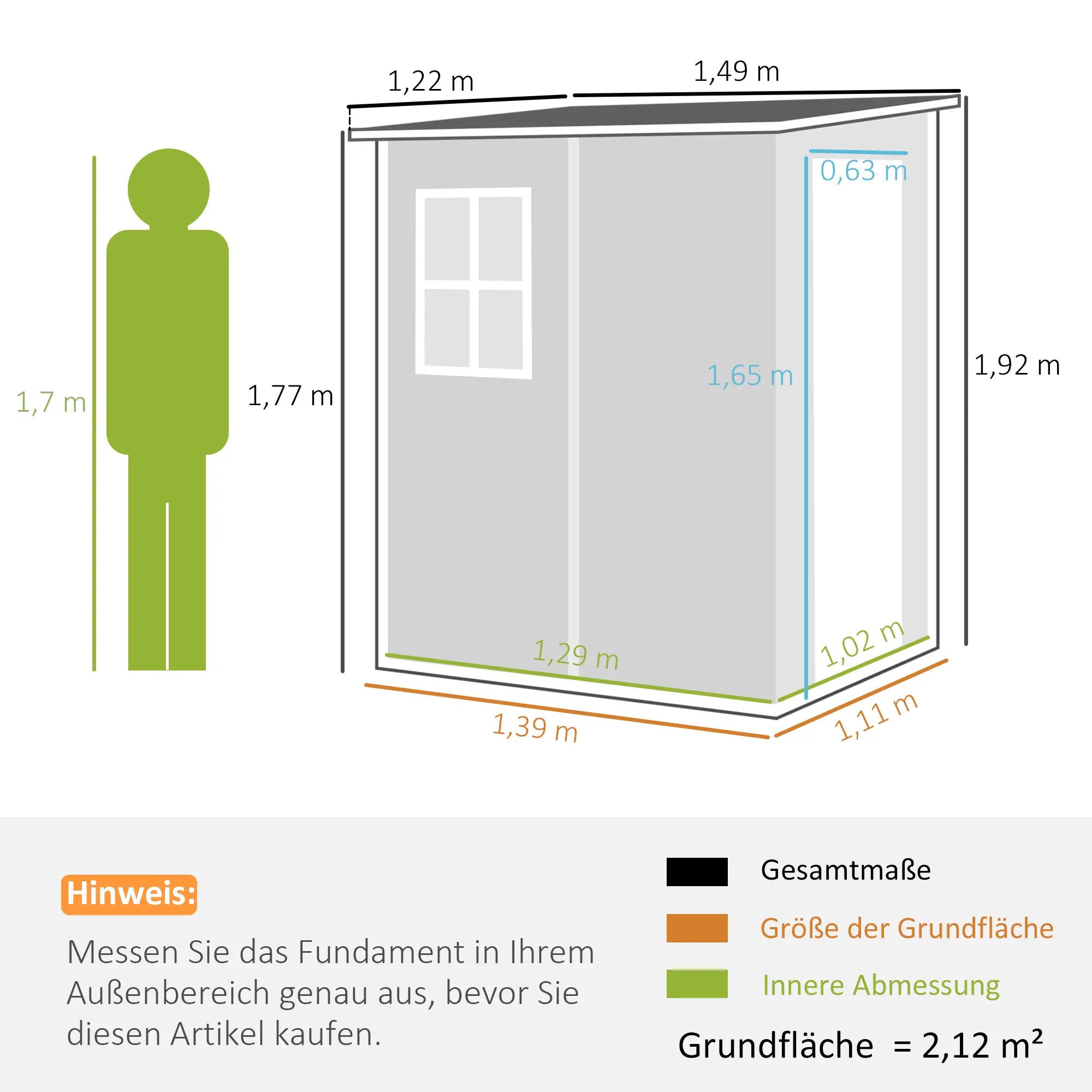 Outsunny Gerätehaus 1,54 m³ Grau mit Schloss