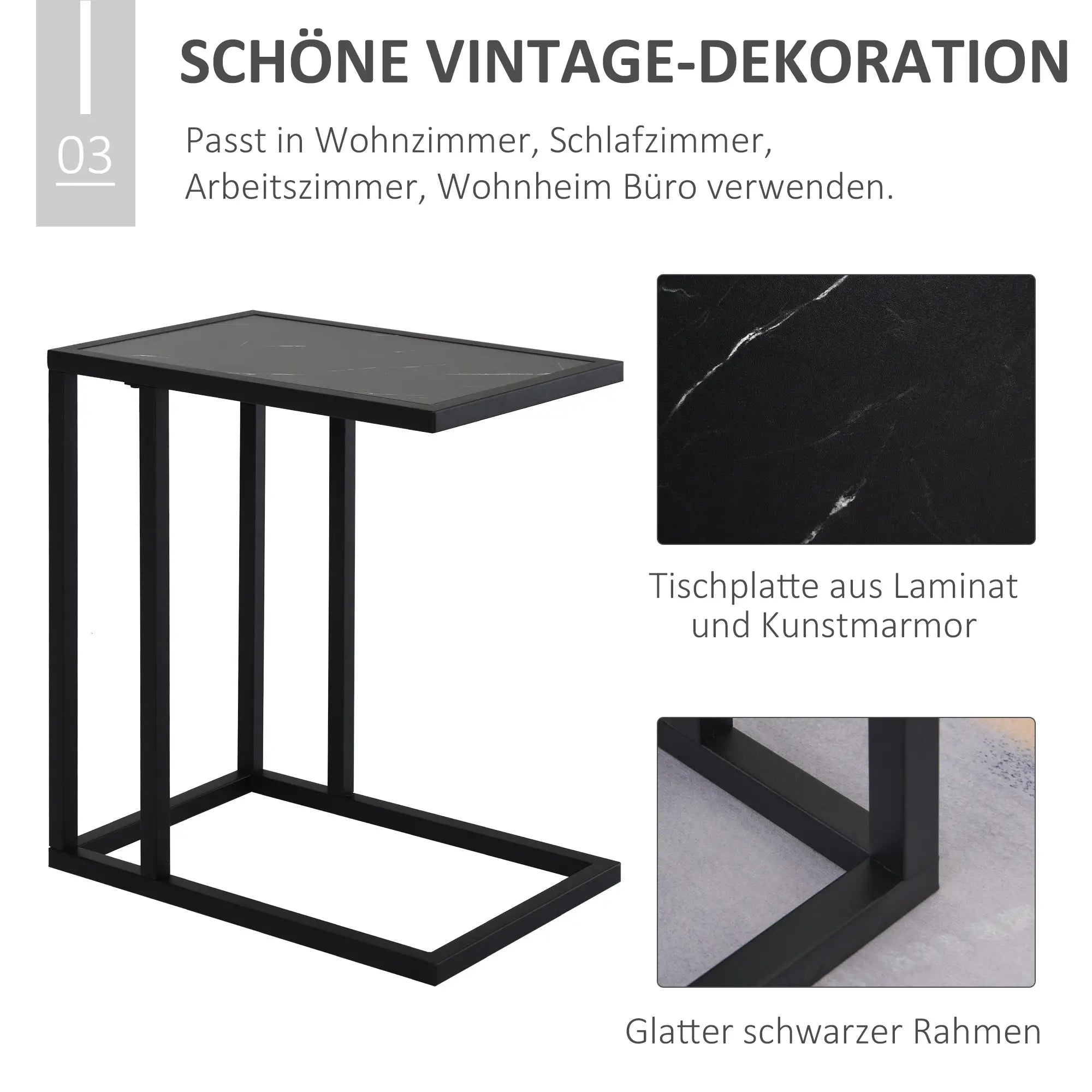 HOMCOM Beistelltisch C-Form Marmoroptik für Sofa oder Bett