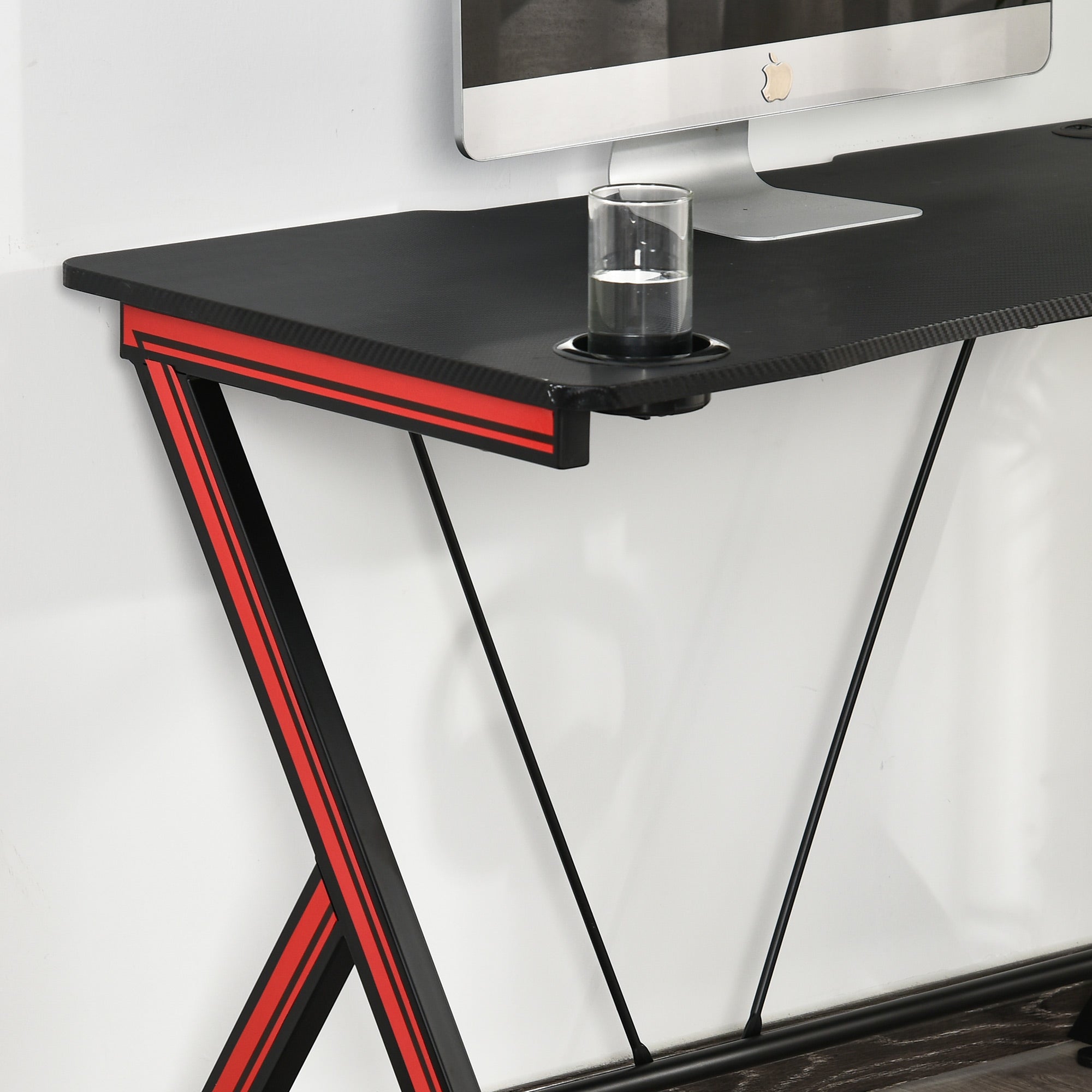HOMCOM Gaming-Tisch Schreibtisch mit Kopfhörerhaken Getränkehalterung Computertisch Stahl + MDF Schwarz 105 x 55 x 75 cm