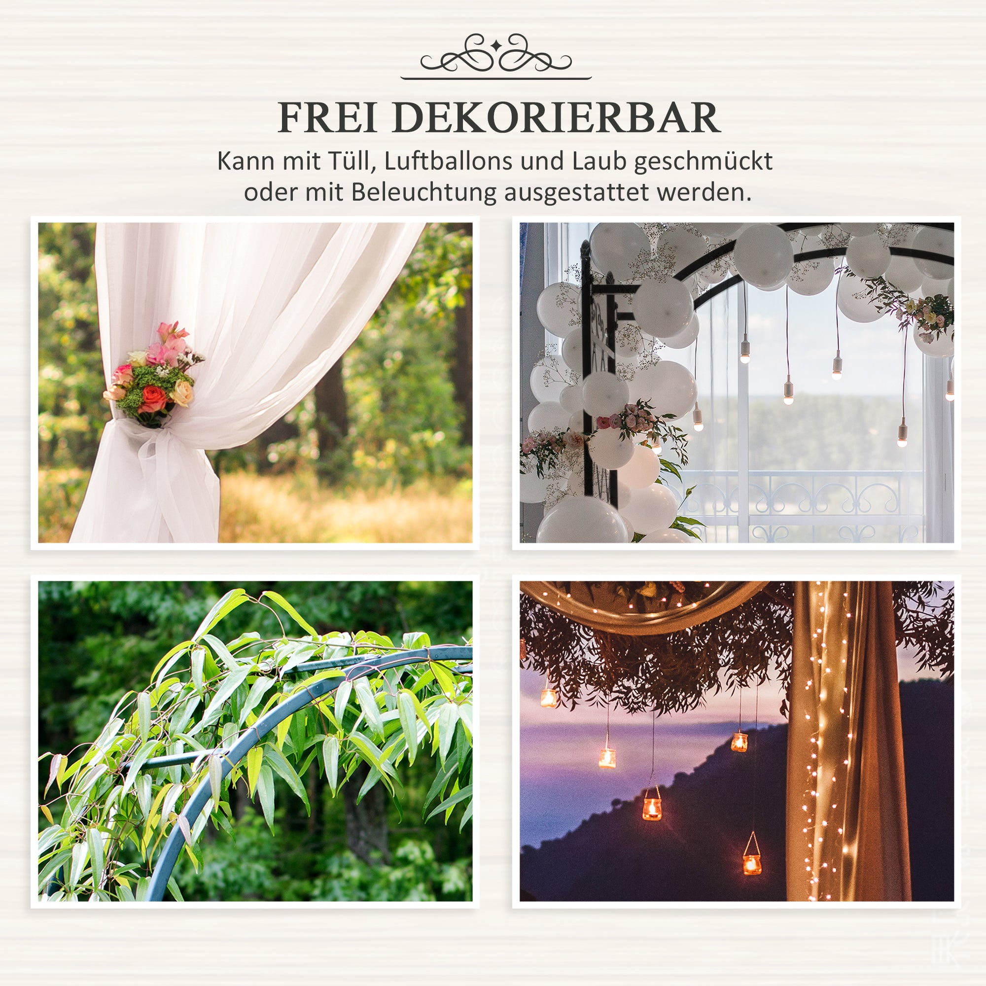 Outsunny Rosenbogen aus Metall Rankhilfe für Kletterpflanzen Gartenbogen mit Spitze Metallstruktur Torbogen Rankbogen für Rosen Bögen Rankgitter Rosenhilfe für Garten 114 x 30 x 230 cm Schwarz