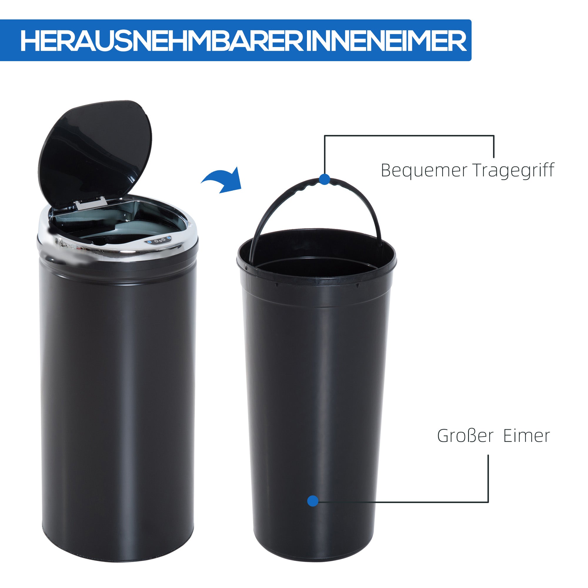 HOMCOM 42 L Sensor Mülleimer, Automatischer Abfalleimer, Rostfreier Kücheneimer mit Infrarotsensor, für Küche, Esszimmer
