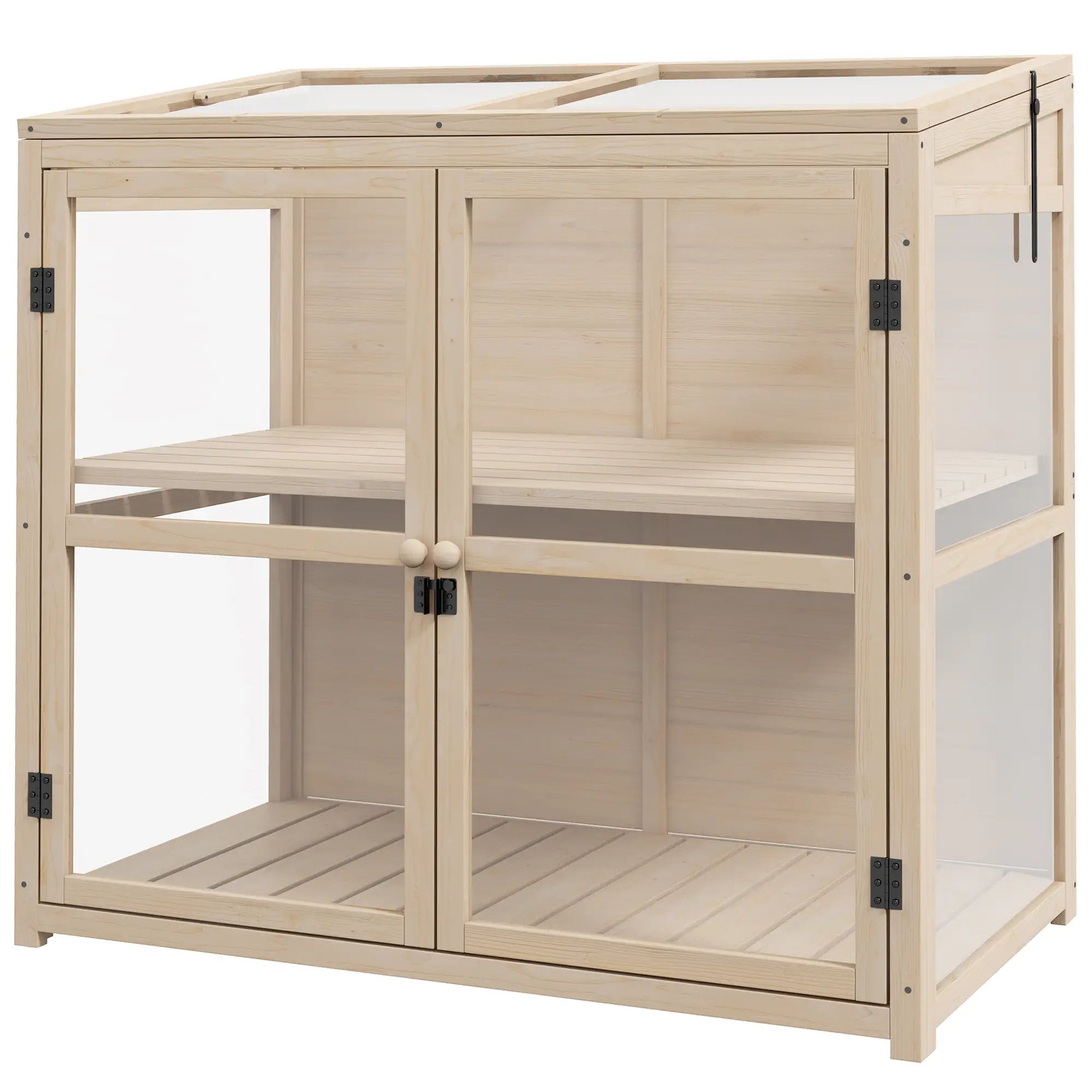 Frühbeet aus Holz 103x61?cm mit Tür & Fenster, Natur